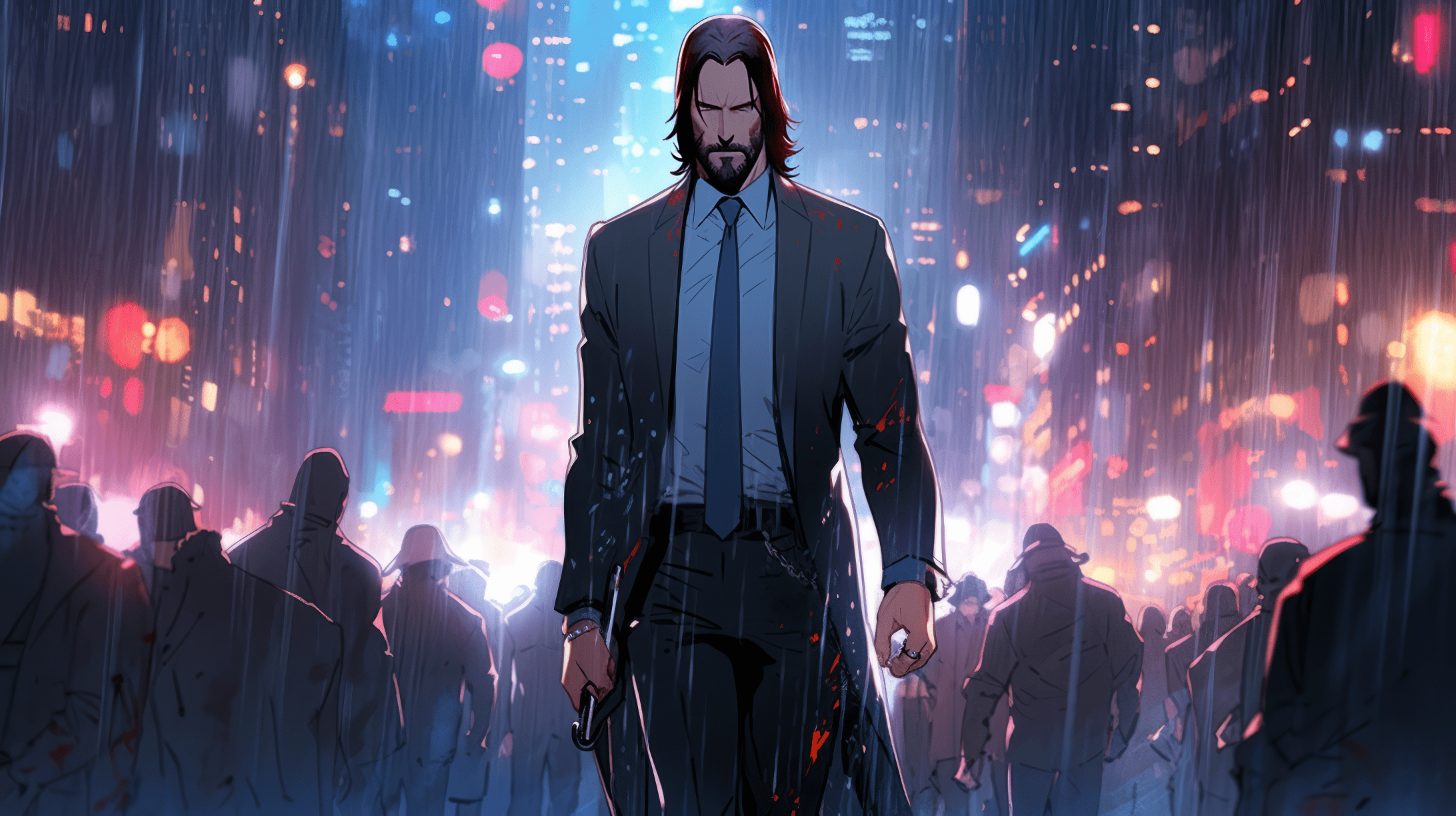 John wick with a gun walking in the night city street - John Wick