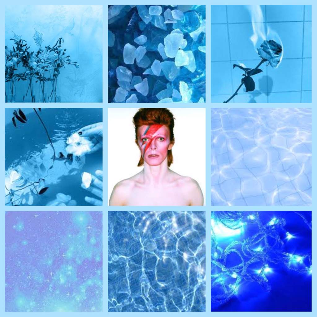A collage of David Bowie and blue aesthetic images. - David Bowie