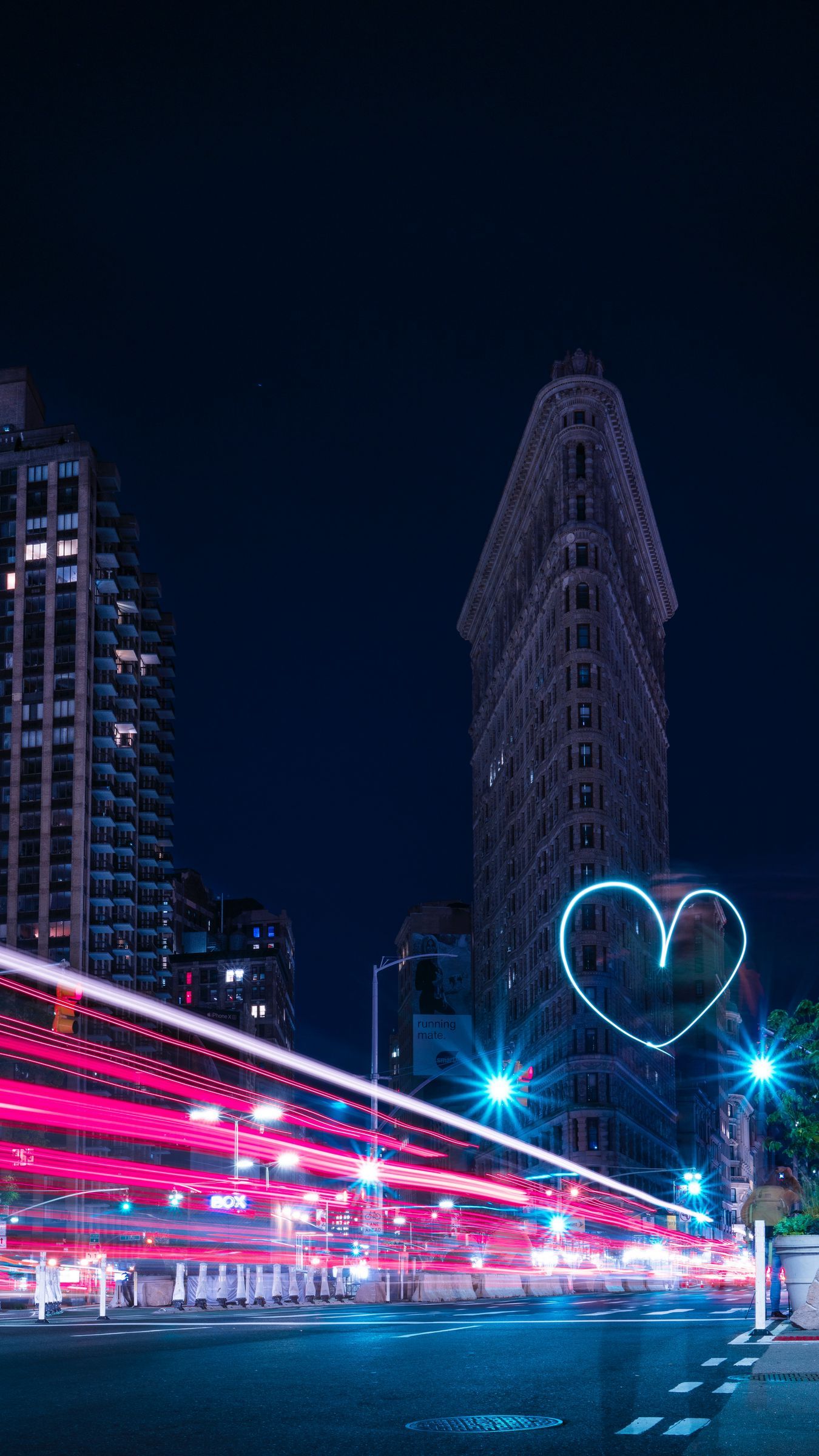 Download wallpaper 1350x2400 night city, long exposure, architecture, night, heart, new york, usa iphone 8+/7+/6s+/for parallax HD background