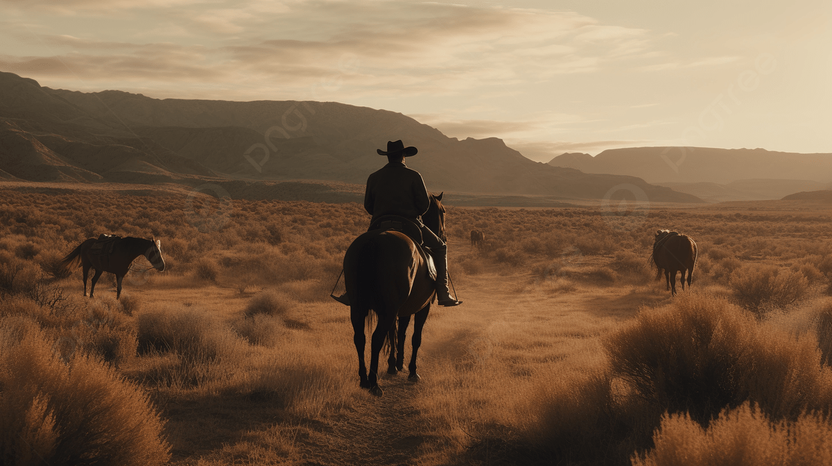 Western Character Riding A Horse Through An Empty Grassland Background, Aesthetic Western Picture Background Image And Wallpaper for Free Download