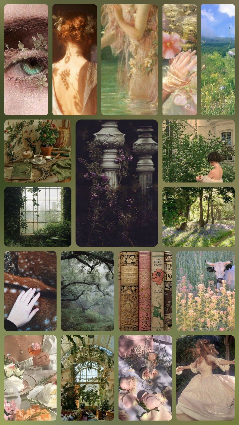A collage of photos of nature, women, and books. - Cottagecore, Victorian