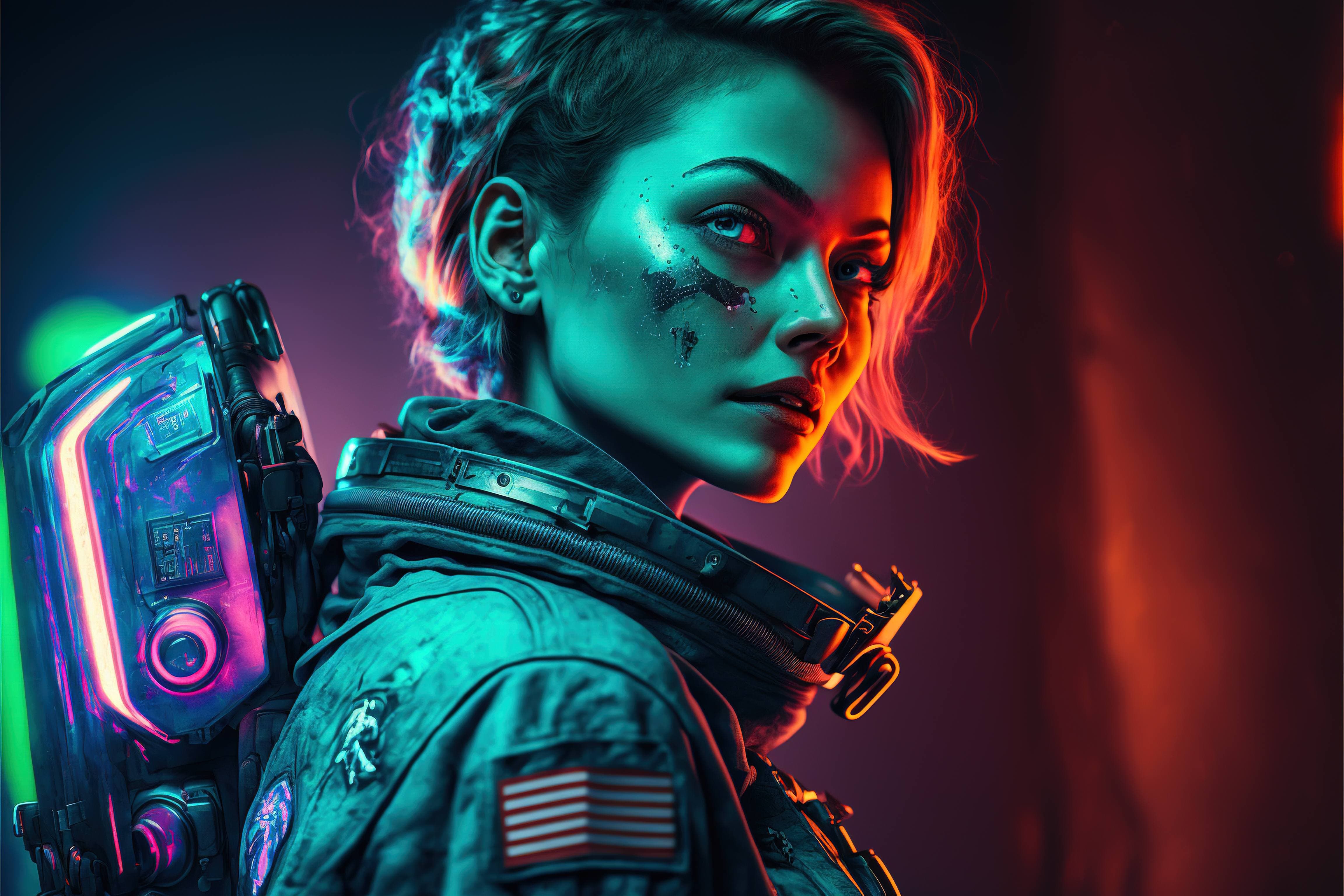 Cyberpunk girl in an astronaut suit with a futuristic implant. - Cyberpunk 2077