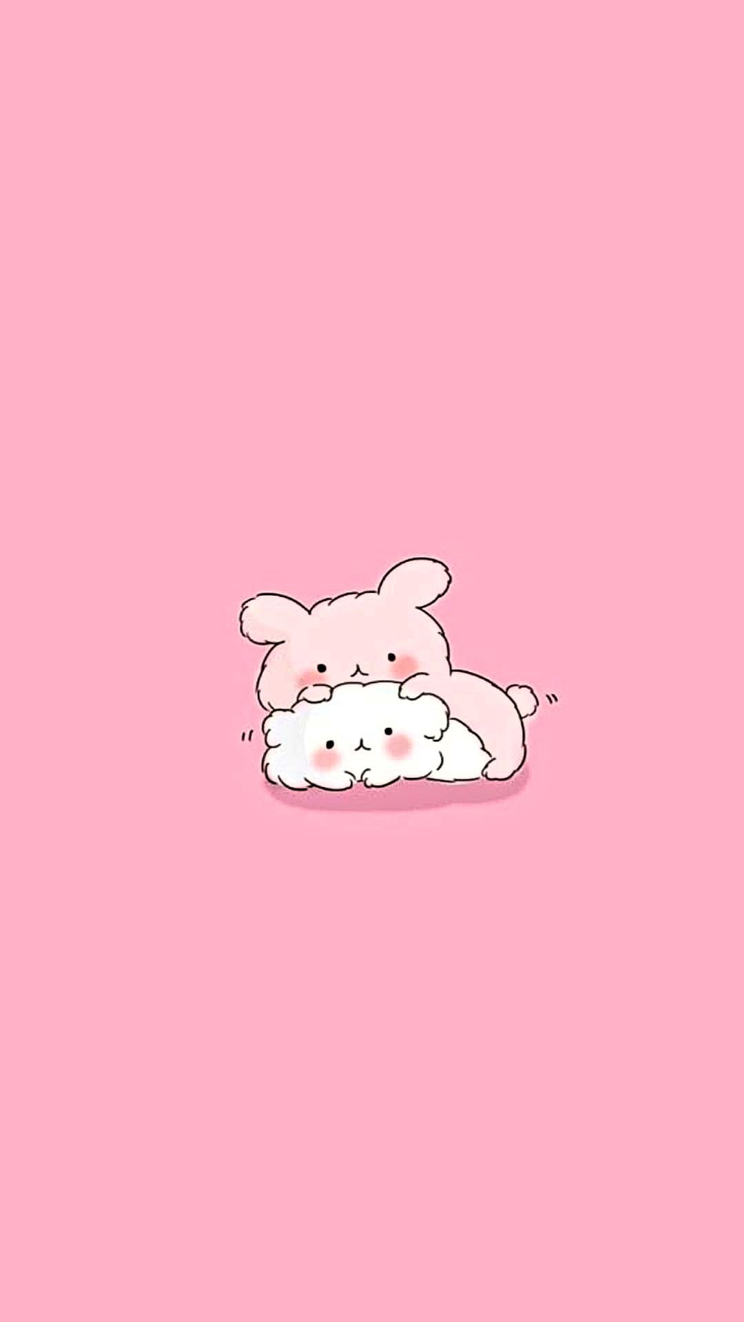 IPhone wallpaper of two pink bunny rabbits on a pink background - Kawaii