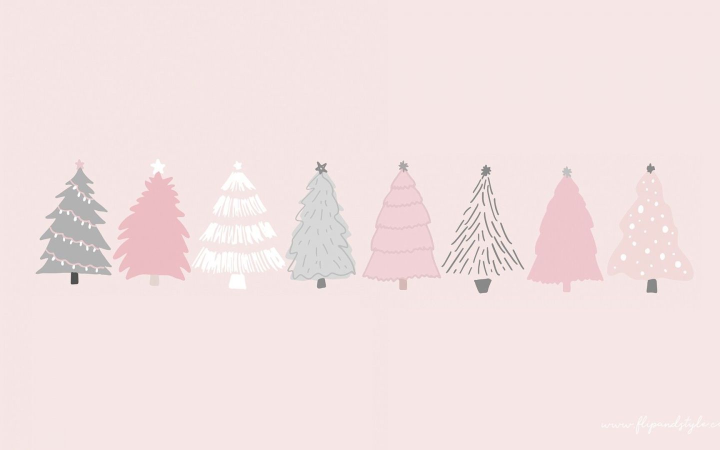 A pink and white poster with christmas trees - Christmas