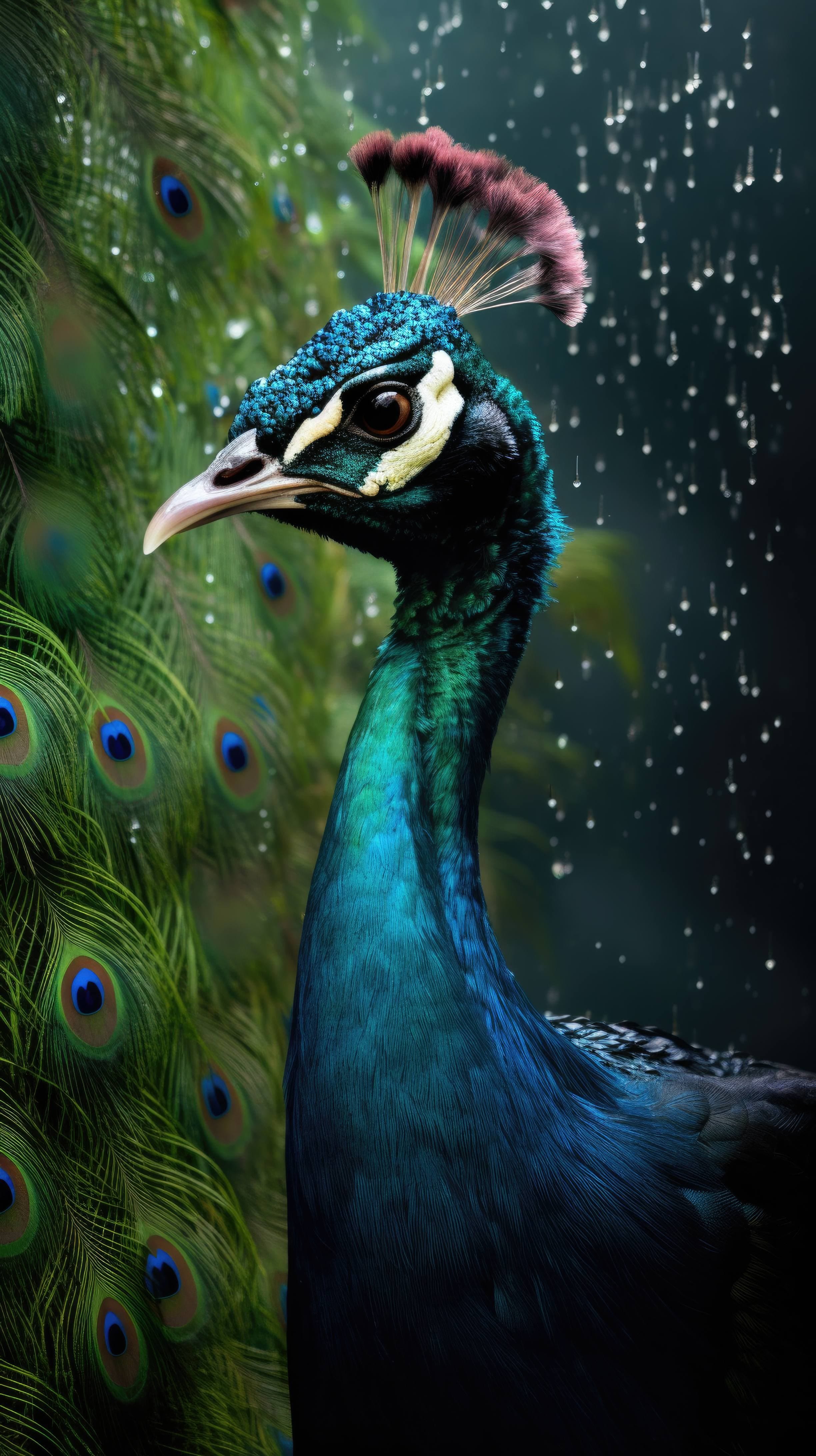 A beautiful blue peacock with a green tail. - Peacock