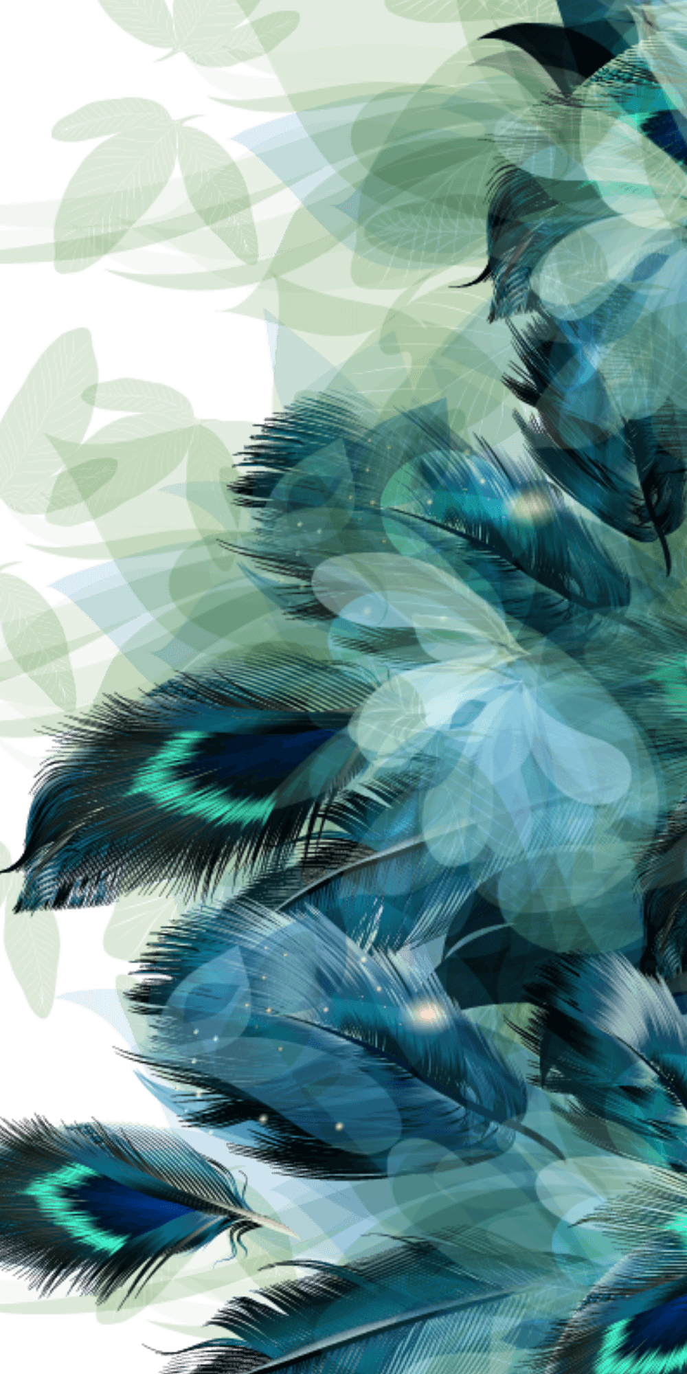 A digital painting of peacock feathers in blue and green hues. - Peacock