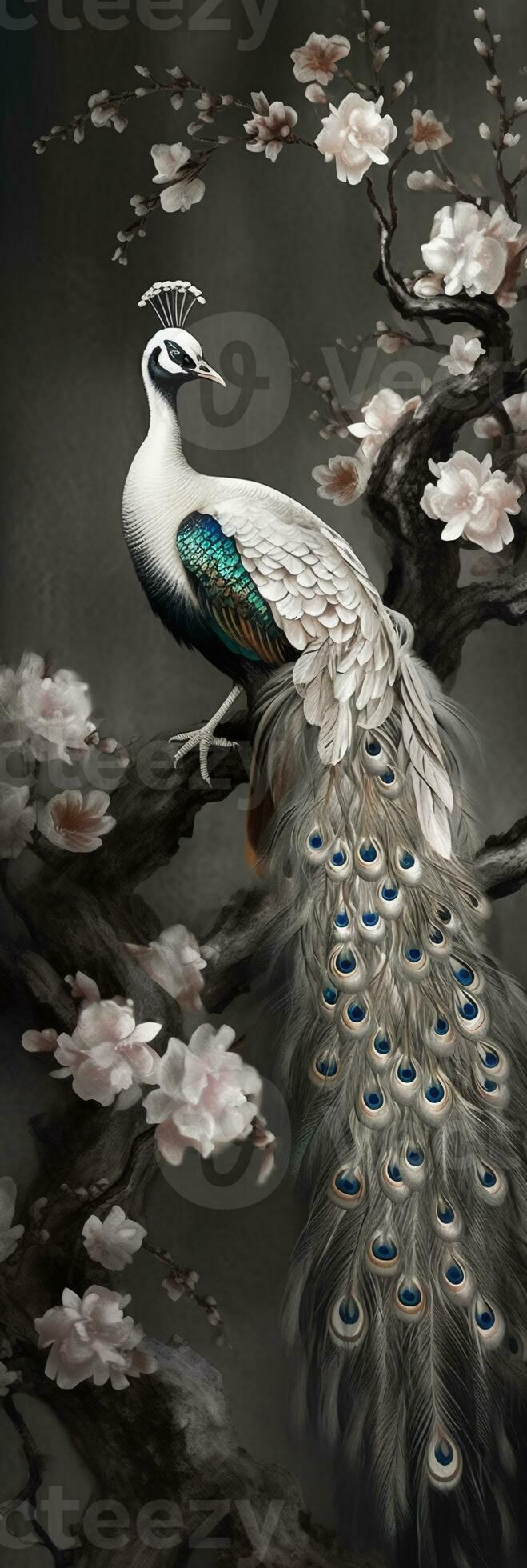 mural background white peacock on branch wallpaper.ive