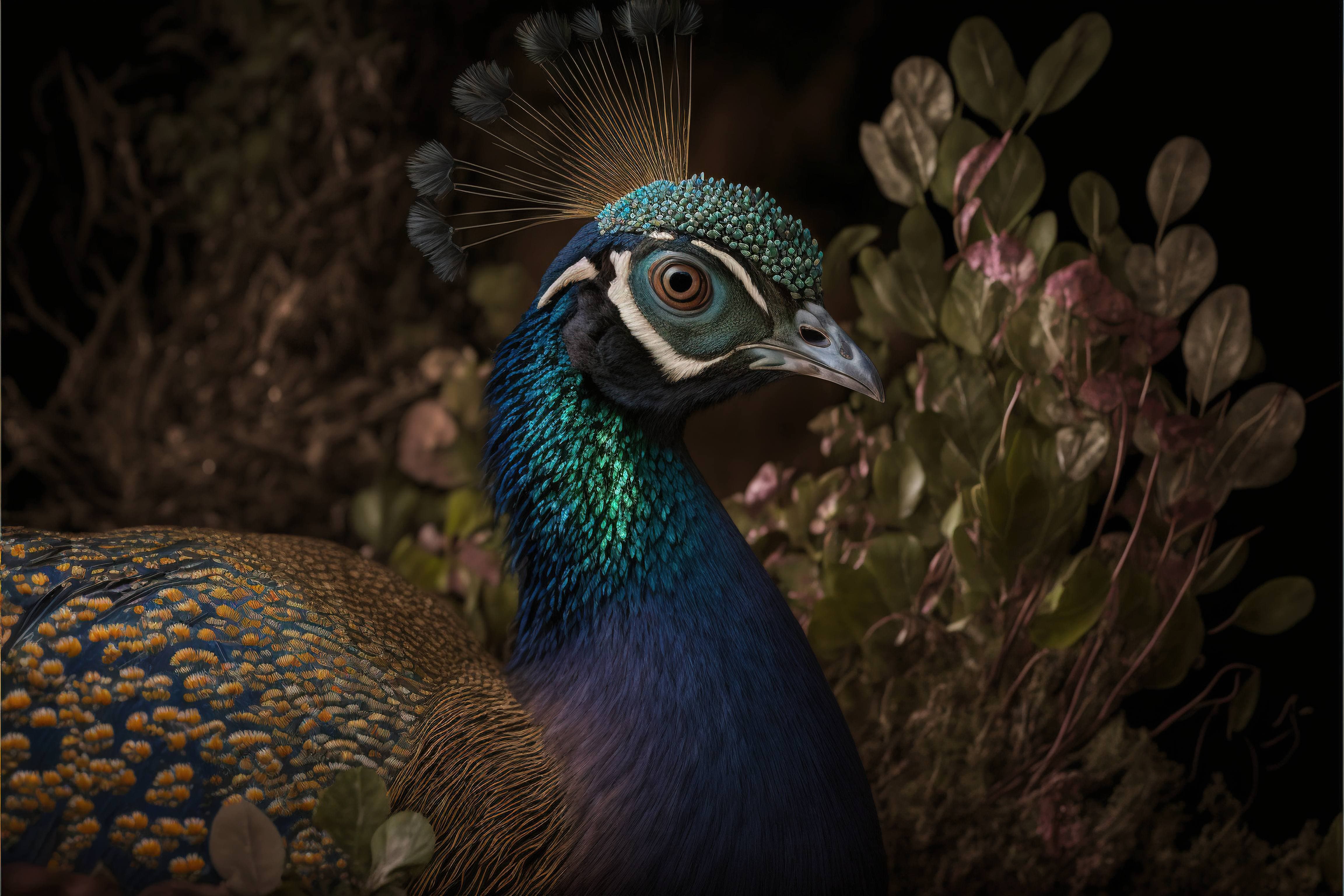 A male peacock with his feathers on display. - Peacock