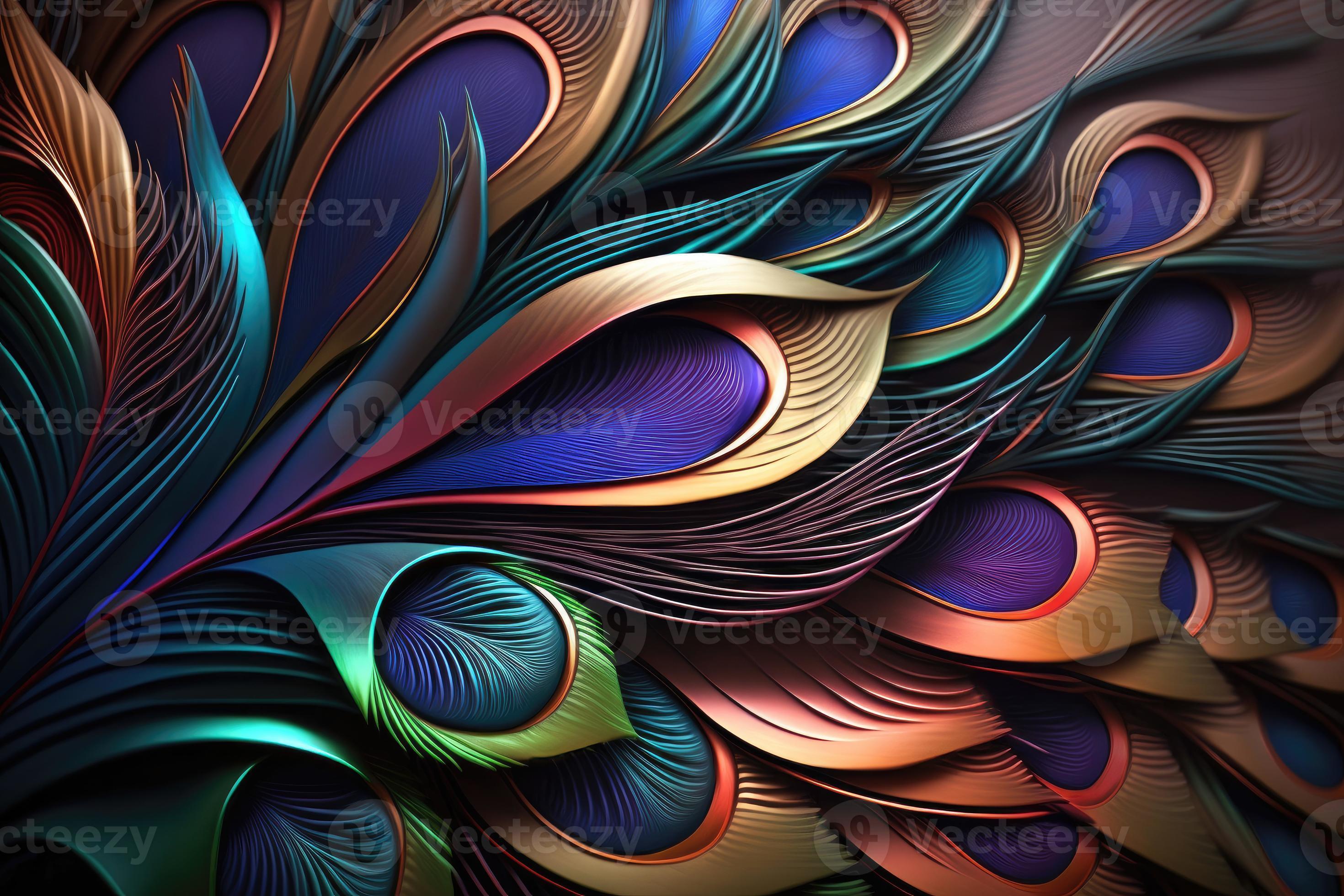 3D wallpaper colorful peacock feathers background