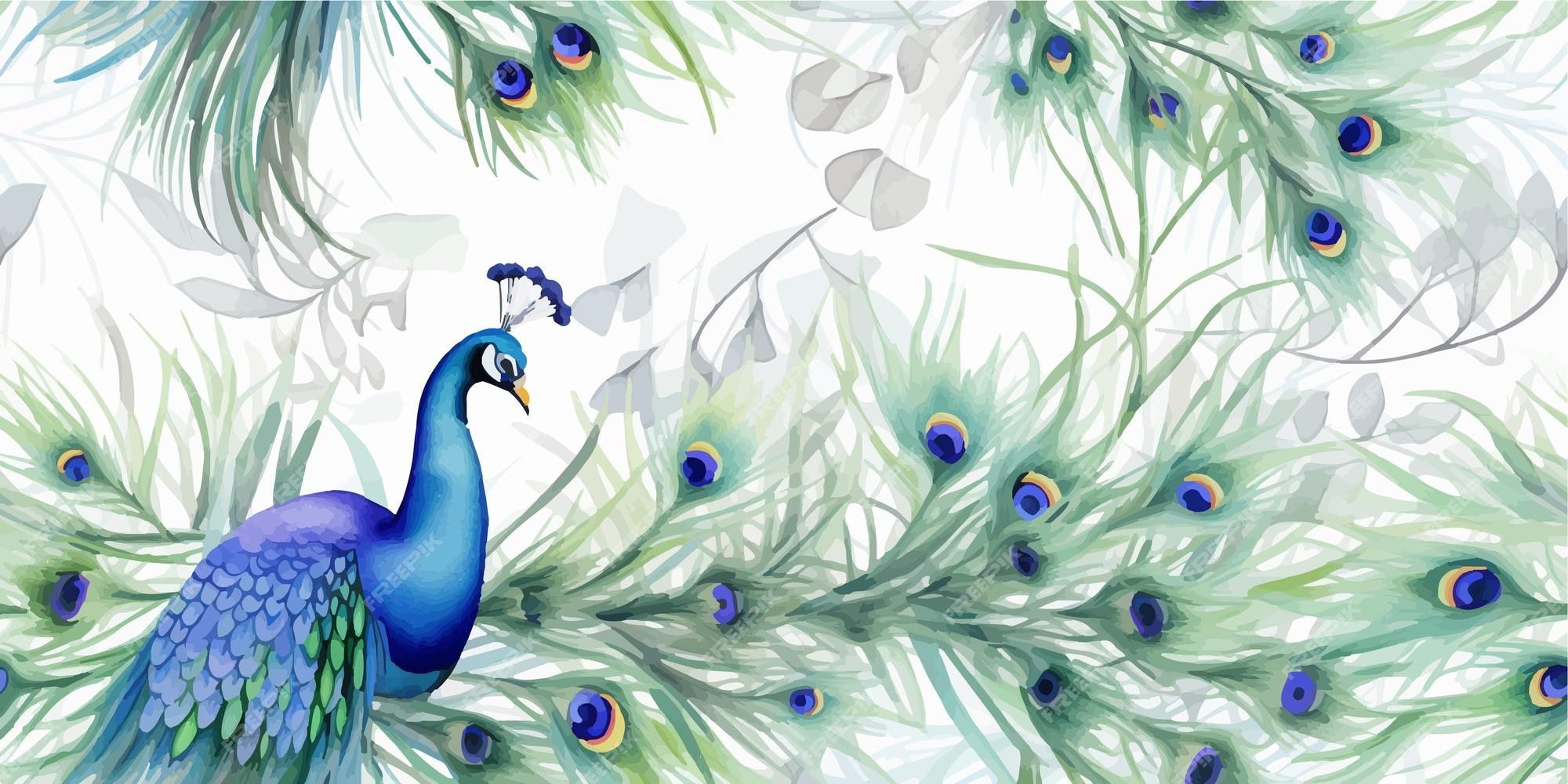 A blue peacock with green leaves - Peacock