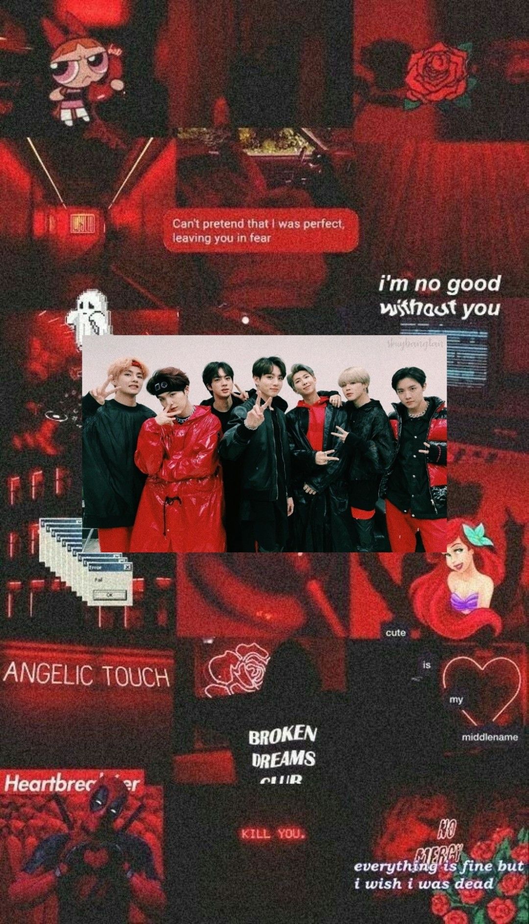 Red aesthetic phone background with BTS pictures - Red
