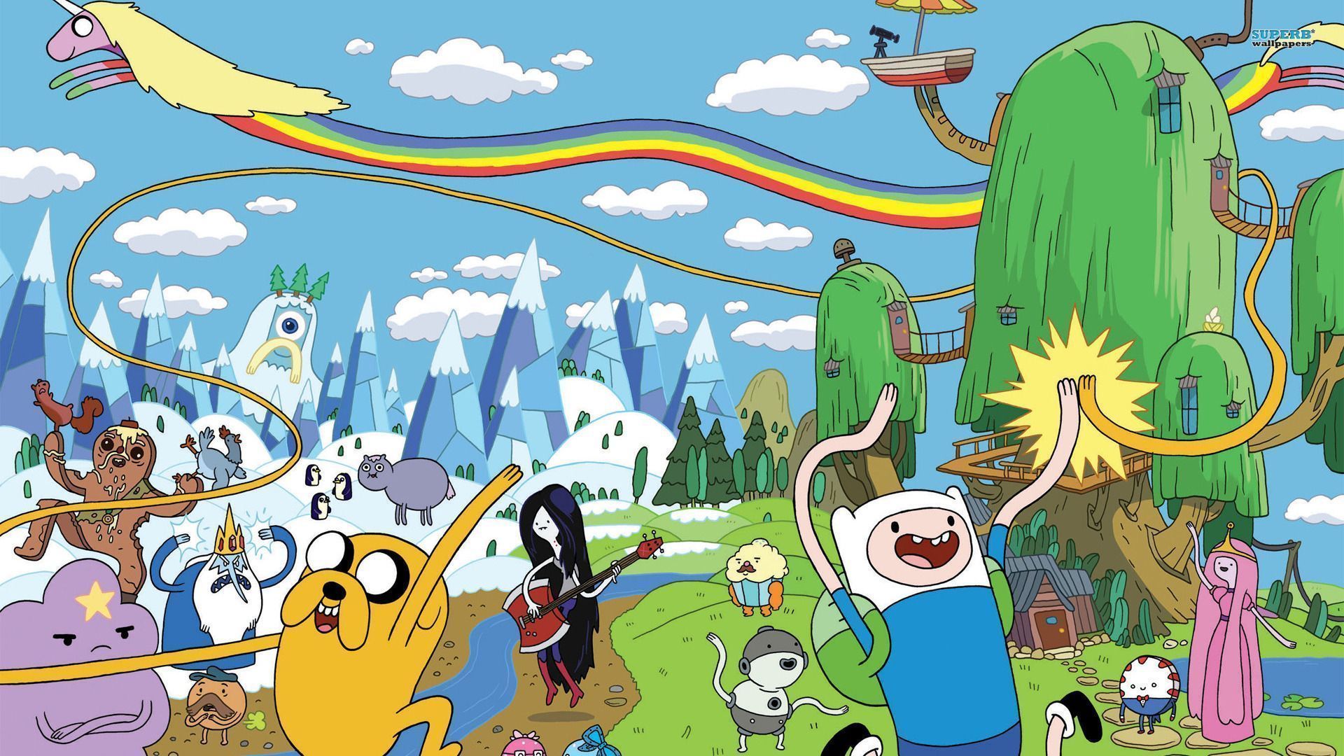 Finn and Jake playing on a rainbow in Adventure Time wallpaper  - Adventure Time