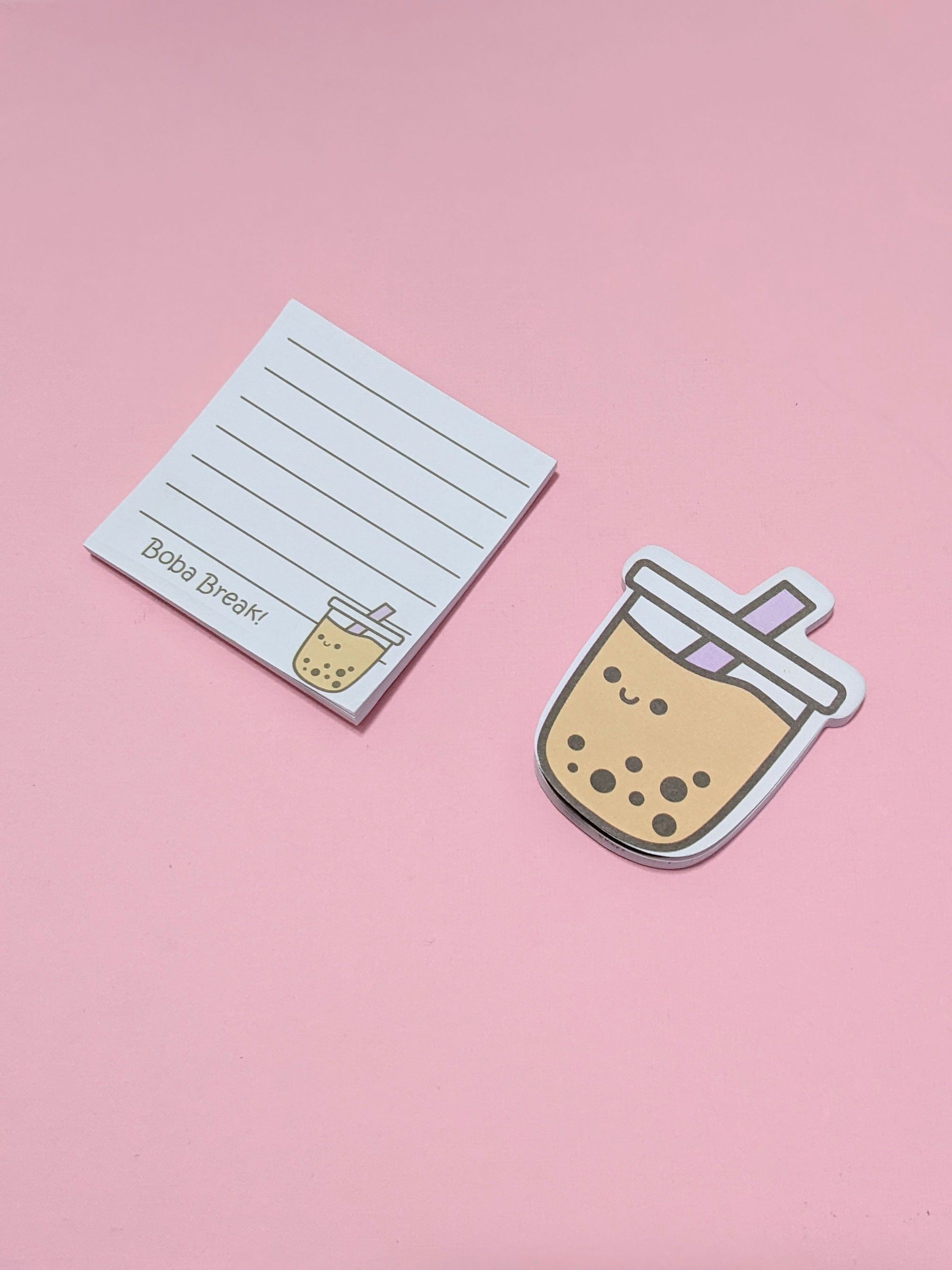 A sticker and a notepad with a boba drink on it - Kawaii