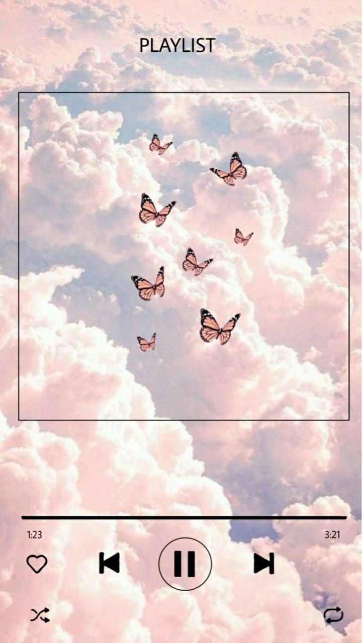 Aesthetic phone background with butterflies flying in the clouds - Spotify