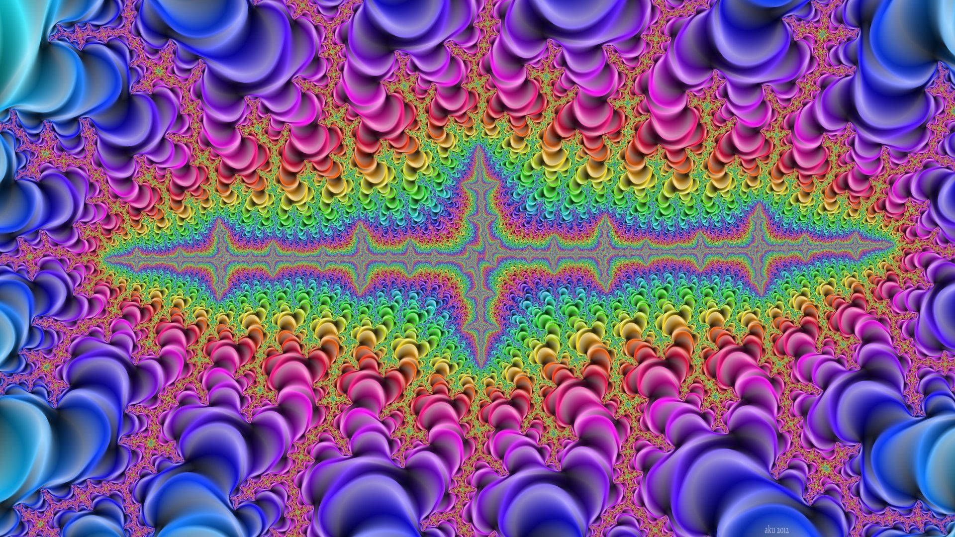 A colorful fractal pattern of blue, green, and purple balls. - Psychedelic