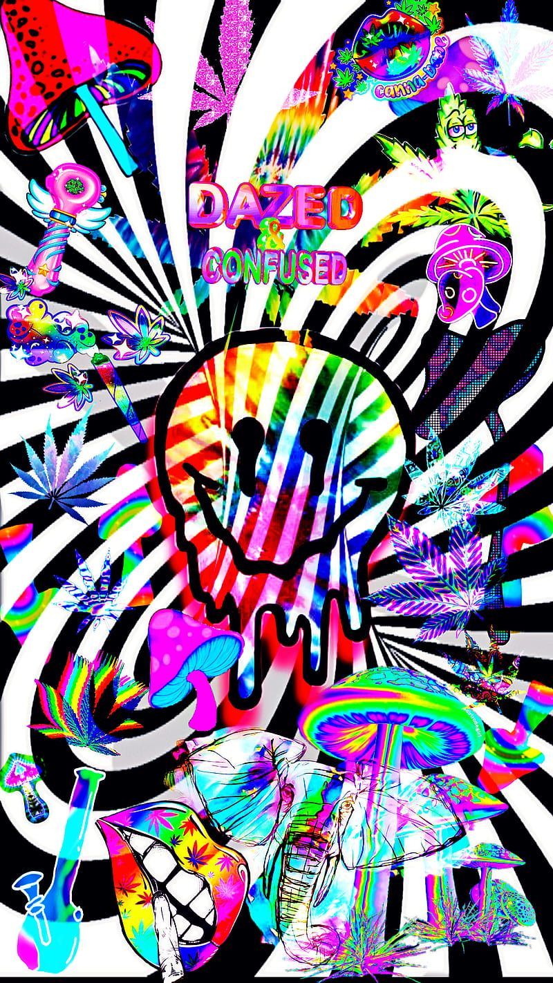 Swirls, mushrooms, psychedelic, smileyface, art, mouth, Stoner, trippy, Colorful, HD phone wallpaper