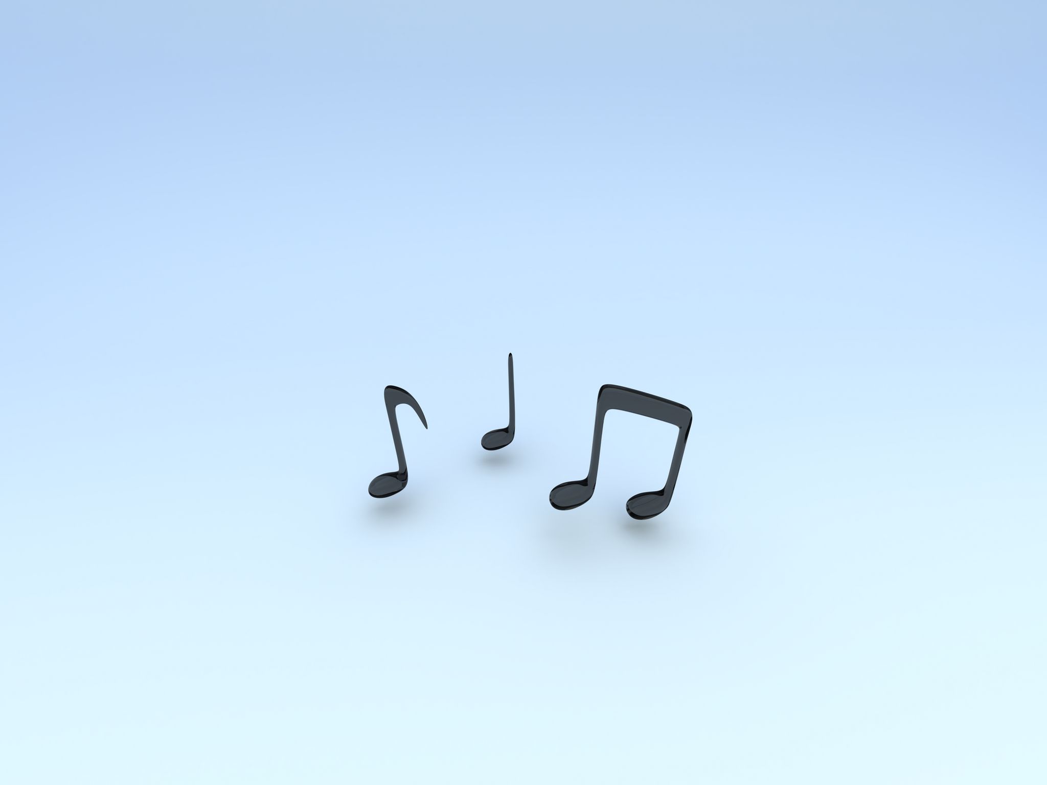 A photo of three floating music notes on a blue background - Music