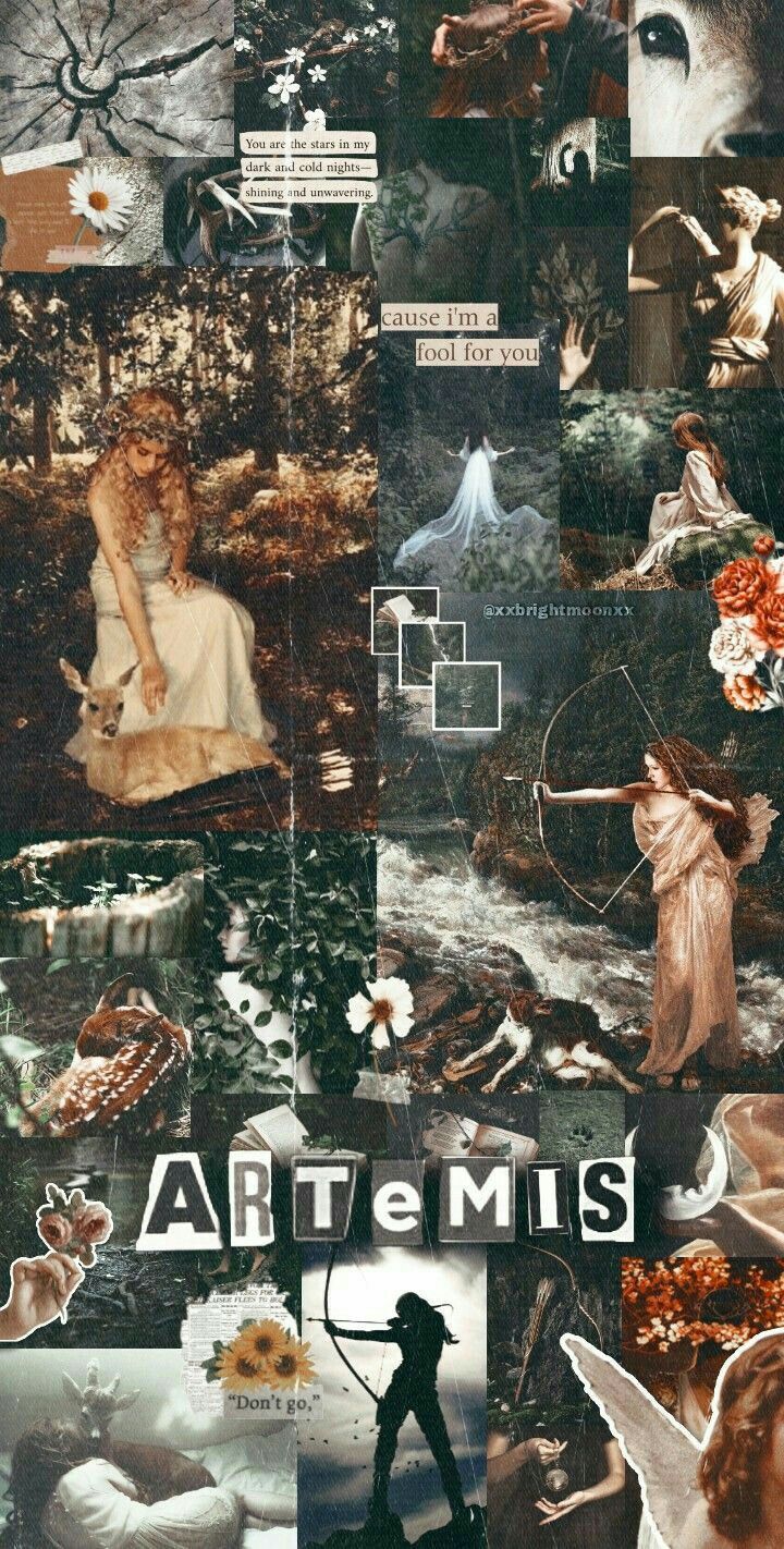 Collage of images of Artemis the Greek goddess of the hunt - Artemis