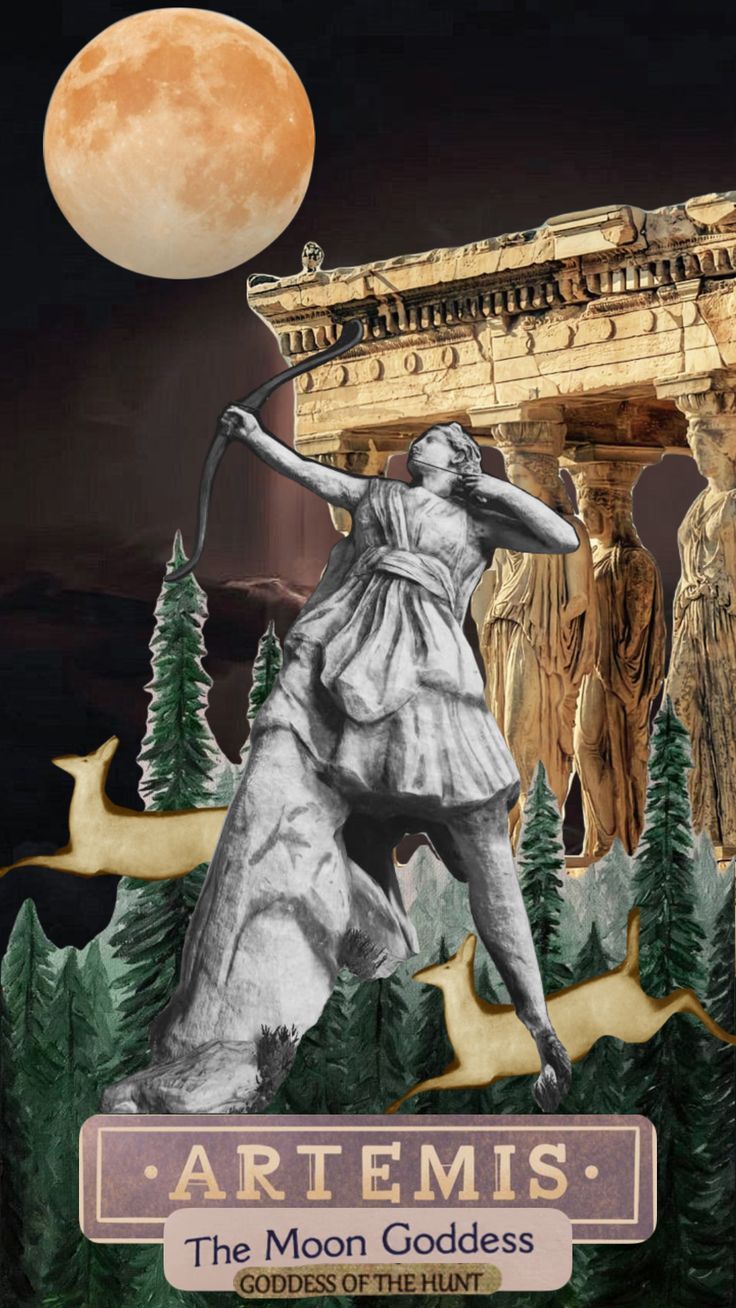 Artemis, the Greek goddess of the hunt, is shown holding a bow and arrow. - Artemis