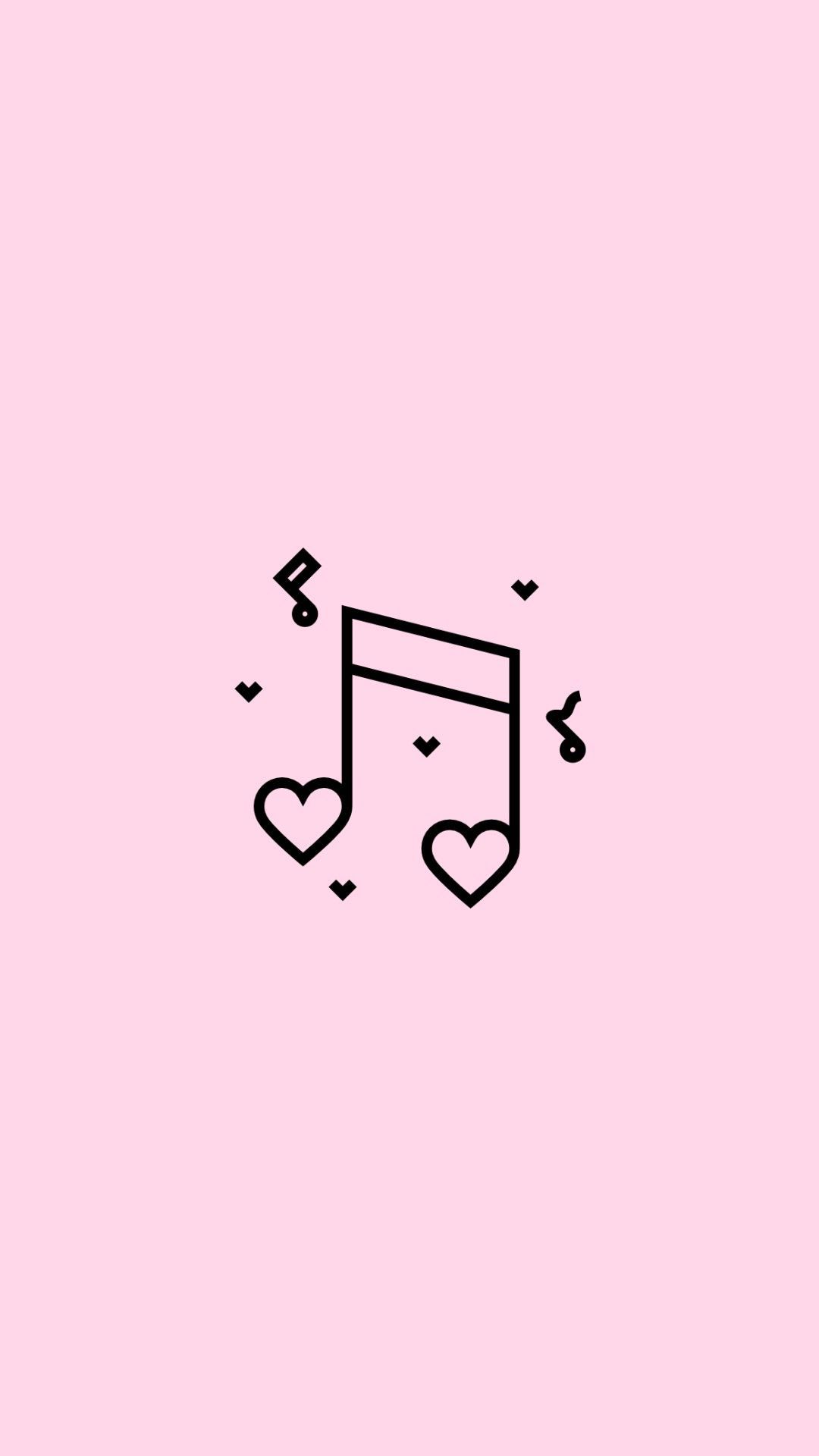 Music note with hearts on a pink background - Music