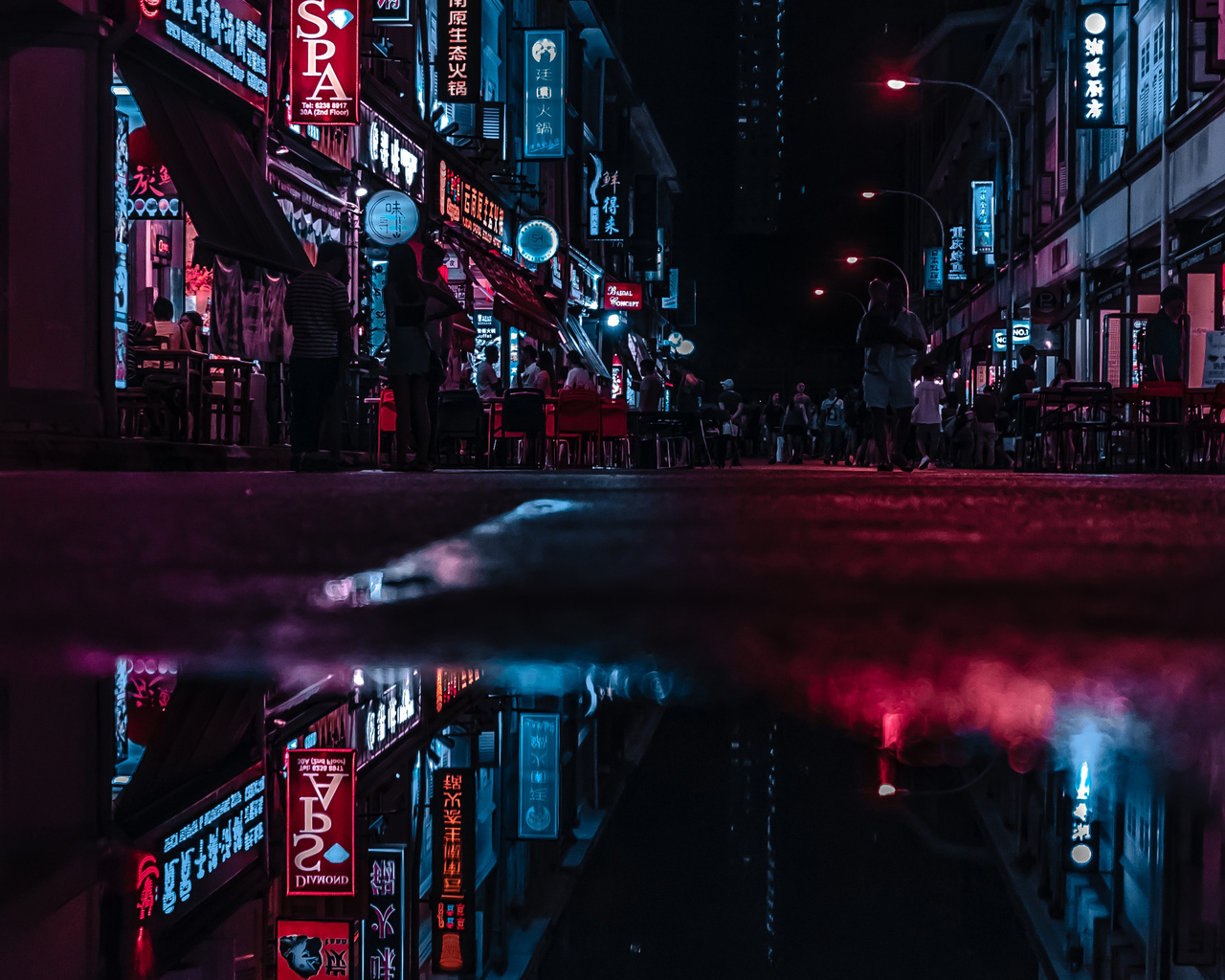 Asia Neon City Lights Reflections 1280x1024 Resolution HD 4k Wallpaper, Image, Background, Photo and Picture