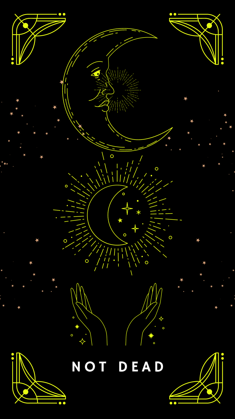 An image of a not-dead card with a crescent moon, sun, and hands. - Mental health