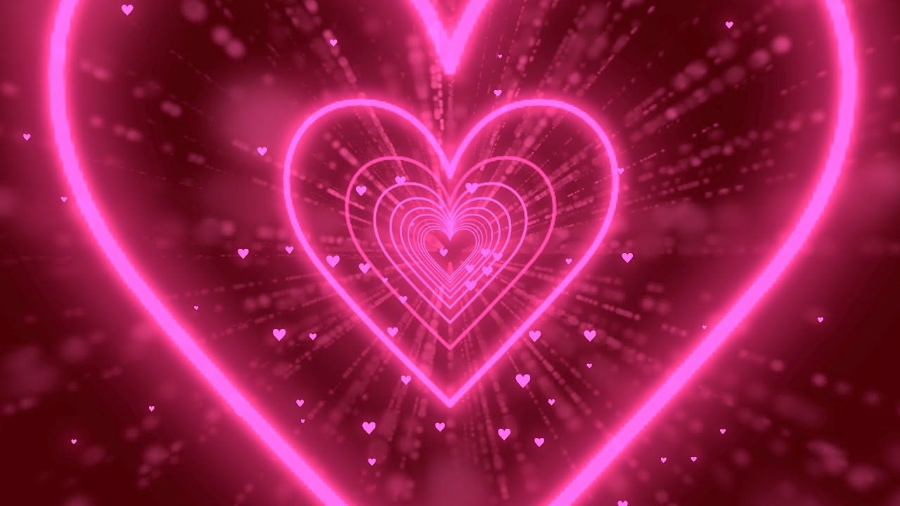 Pink neon hearts on a dark background - Heart, pink heart