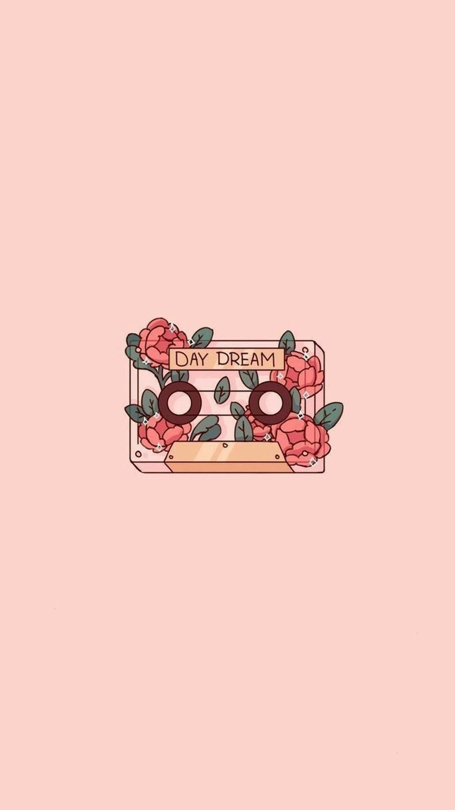 Pink background, drawing of a cassette tape, pink roses, phone background - Music