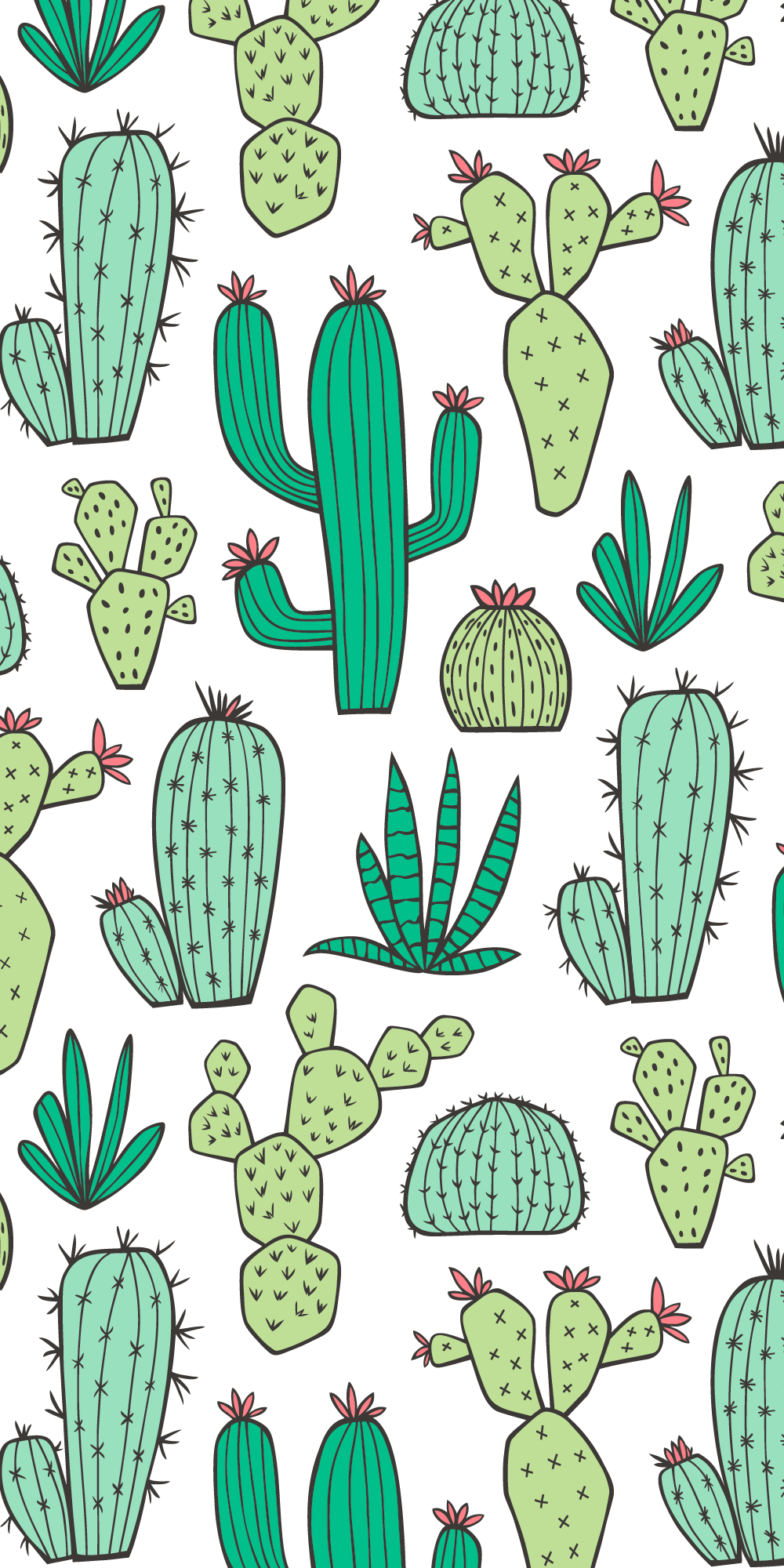 A green and blue cactus pattern on a dark green background - Cactus