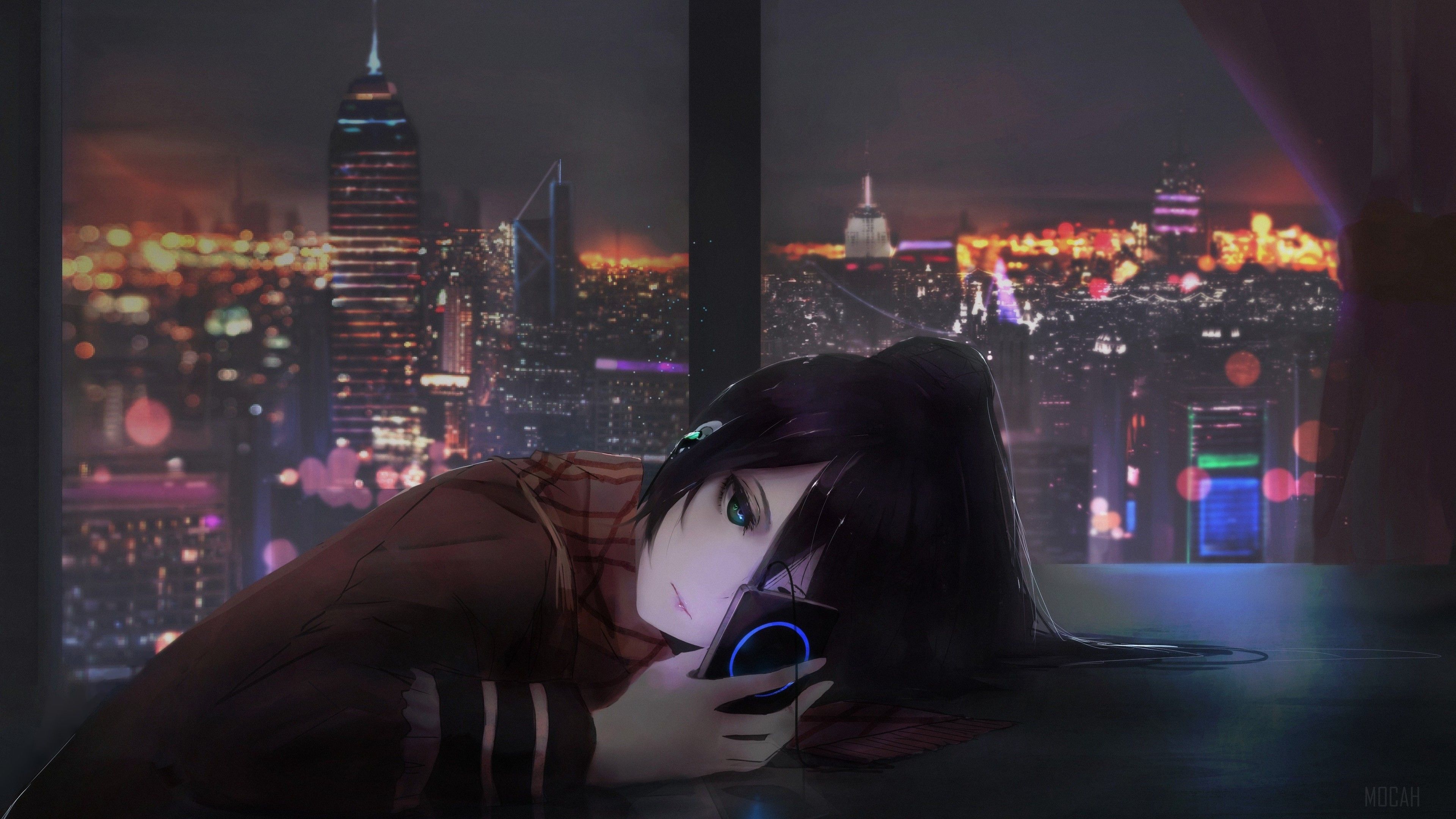 1920x1080 anime ghost in the shell cyberpunk cityscape night phone wallpaper background desktop wallpaper background - Music