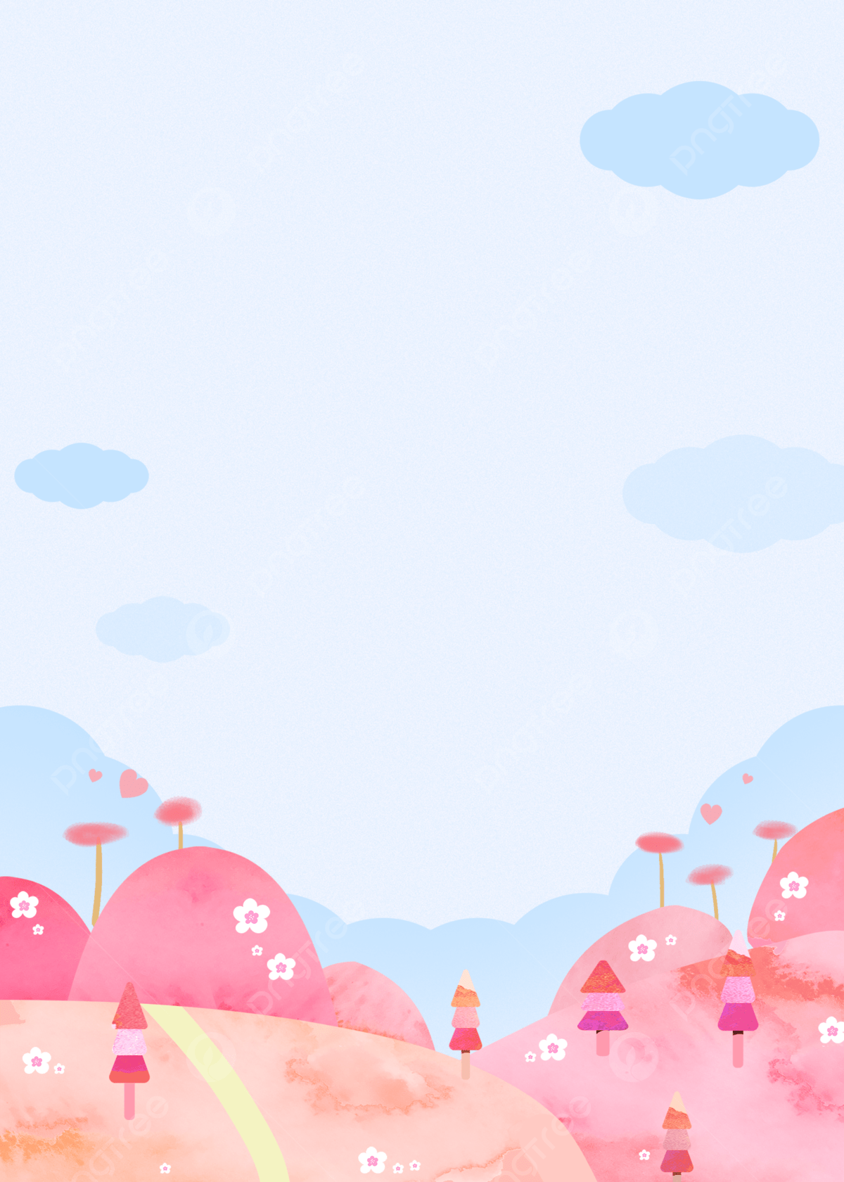 A landscape illustration with a blue sky, pink hills, and a figure walking down a road. - Steven Universe