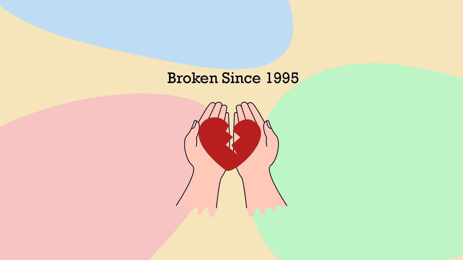 Two hands holding a broken heart with the text 