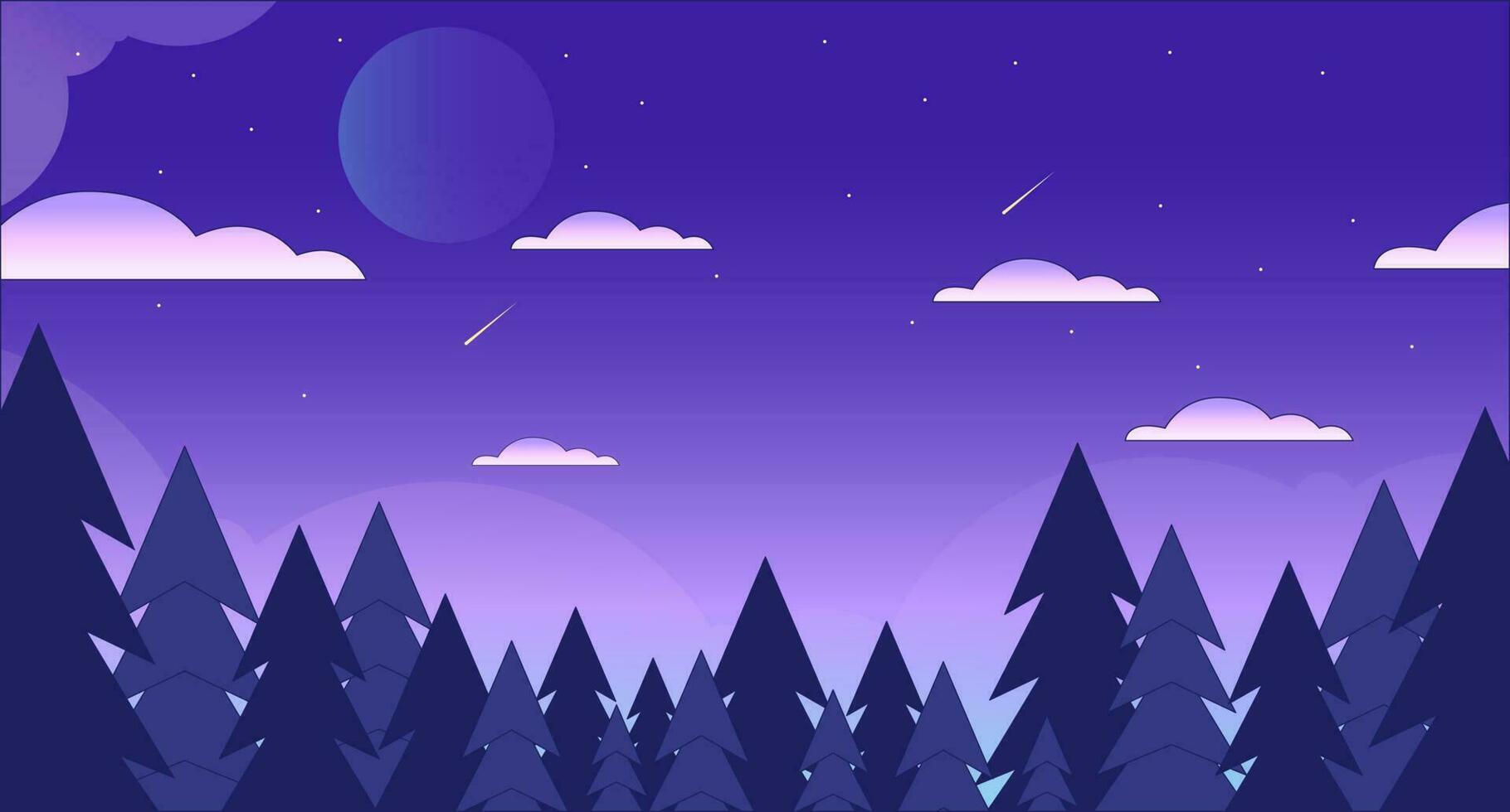 A purple sky with shooting stars, clouds and a full moon. - Woods