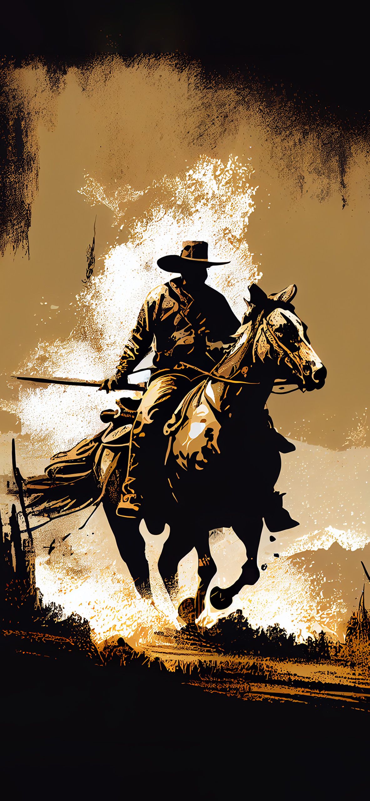 IPhone wallpaper cowboy riding a horse with a gun in hand - Western