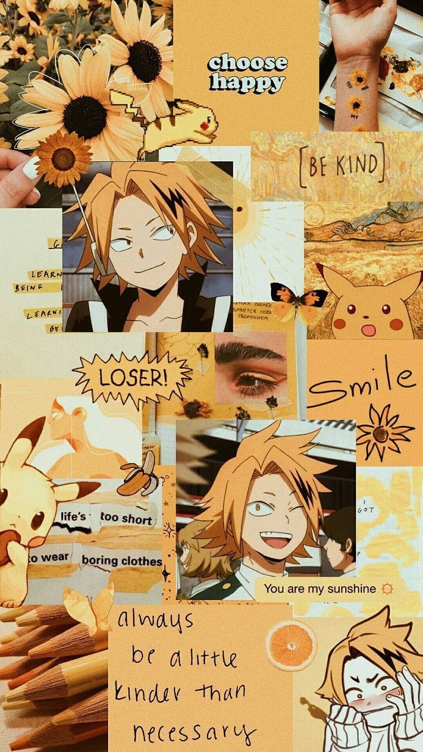 Aesthetic wallpaper background with anime characters and quotes - Denki Kaminari