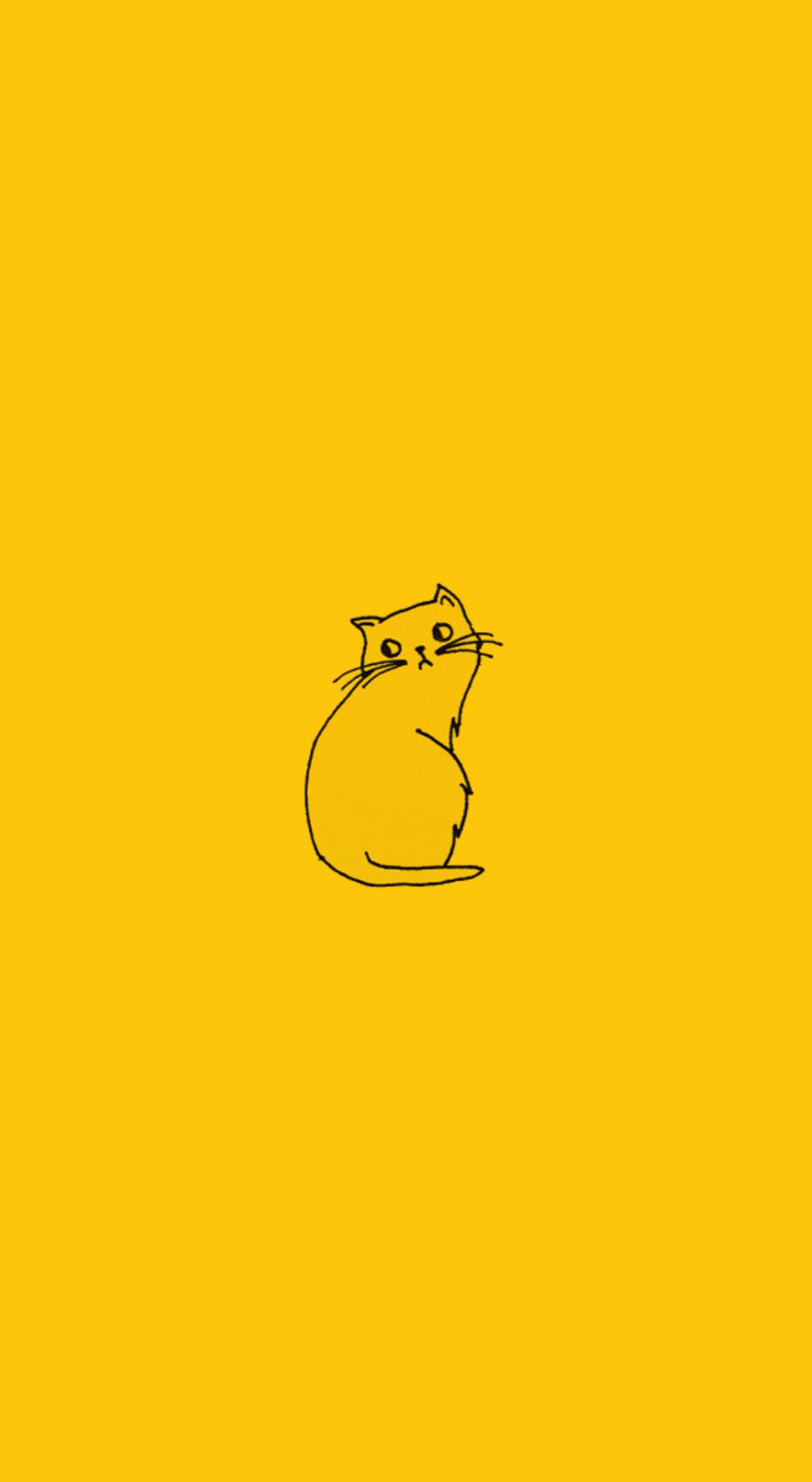 A yellow wallpaper with a simple cat - Yellow iphone, cat, light yellow