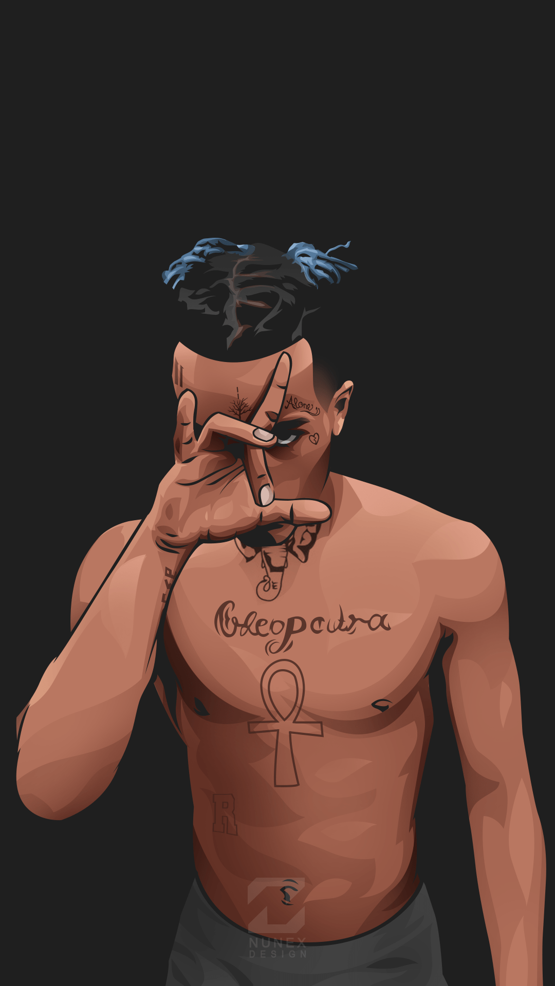 A shirtless XXXTentacion with tattoos on his chest and neck. - XXXTentacion