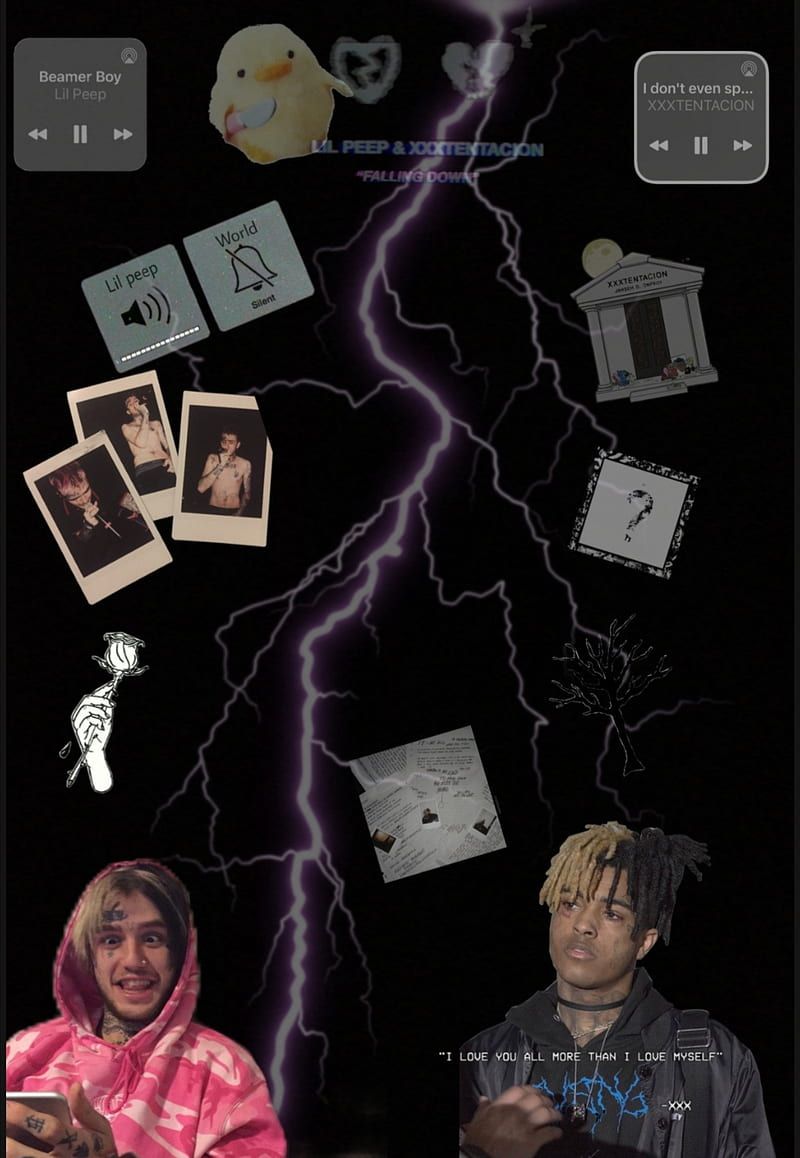 Aesthetic background with pictures of Lil Peep and a lightning bolt - XXXTentacion