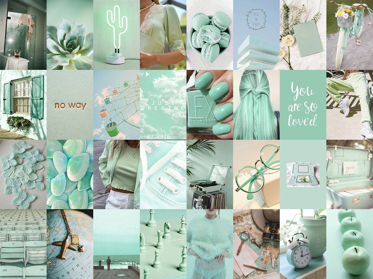 Mint Green Wall Collage Kit Green Aesthetic Wall Collage - Mint green