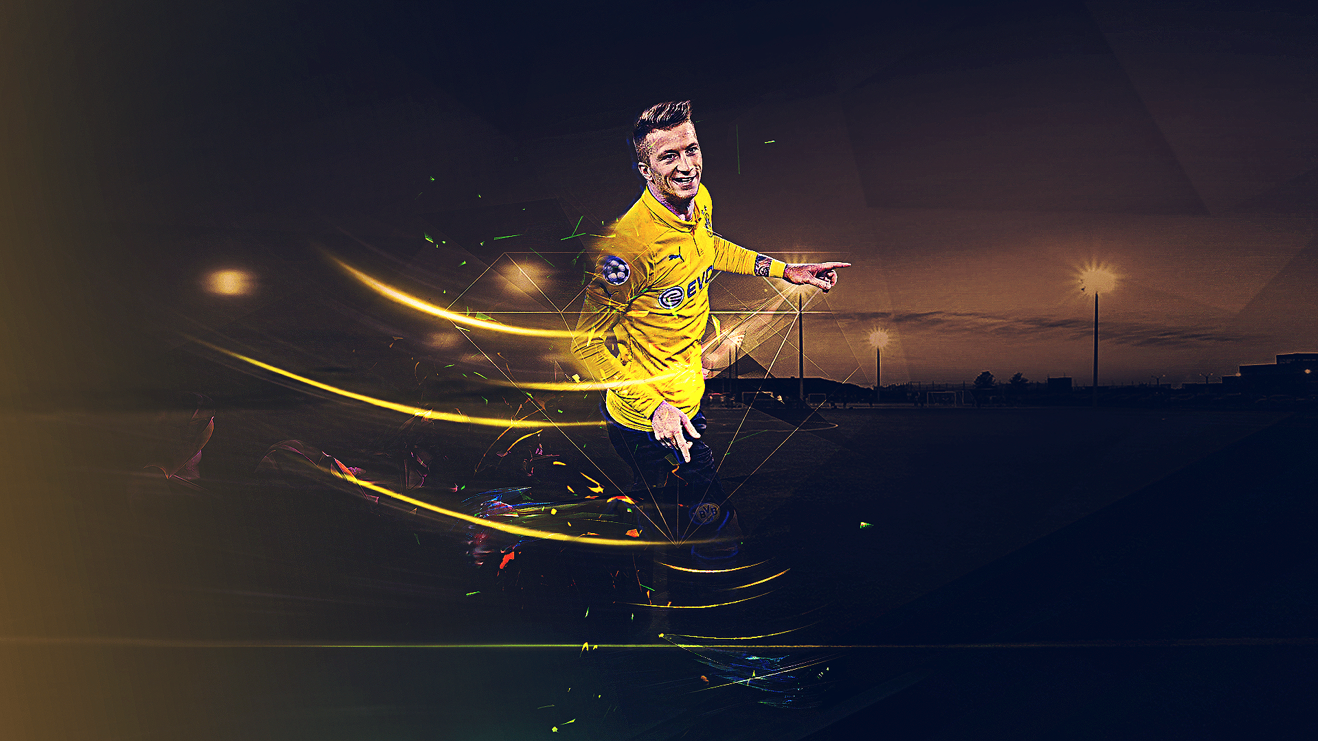A soccer player in a yellow jersey kicking a ball - Soccer