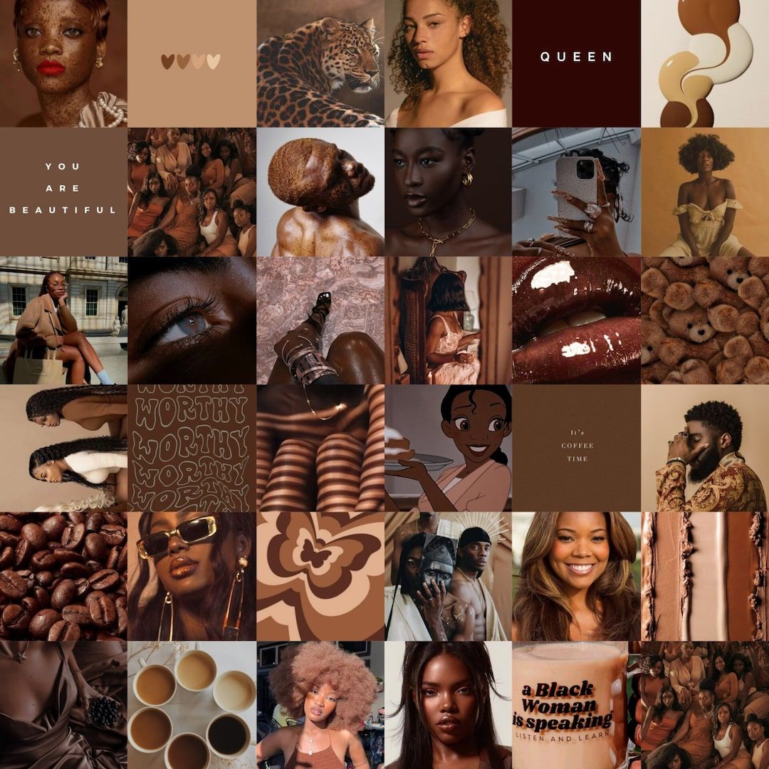 DIGITAL Black Girl Brown Aesthetic Collage/ Brown Aesthetic Wallpaper Collage Kit/ Brown Wallpaper Collage Kit