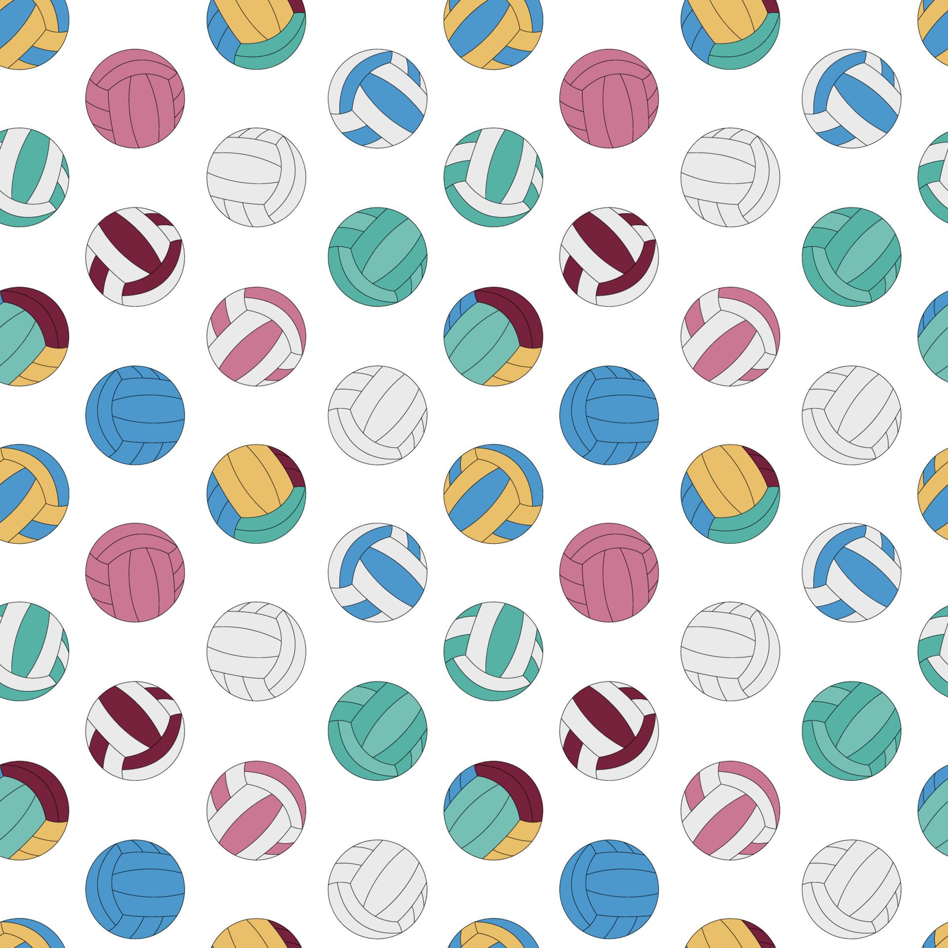 Volleyball pattern. White seamless background with balls for volleyball game. Vector flat sports pattern