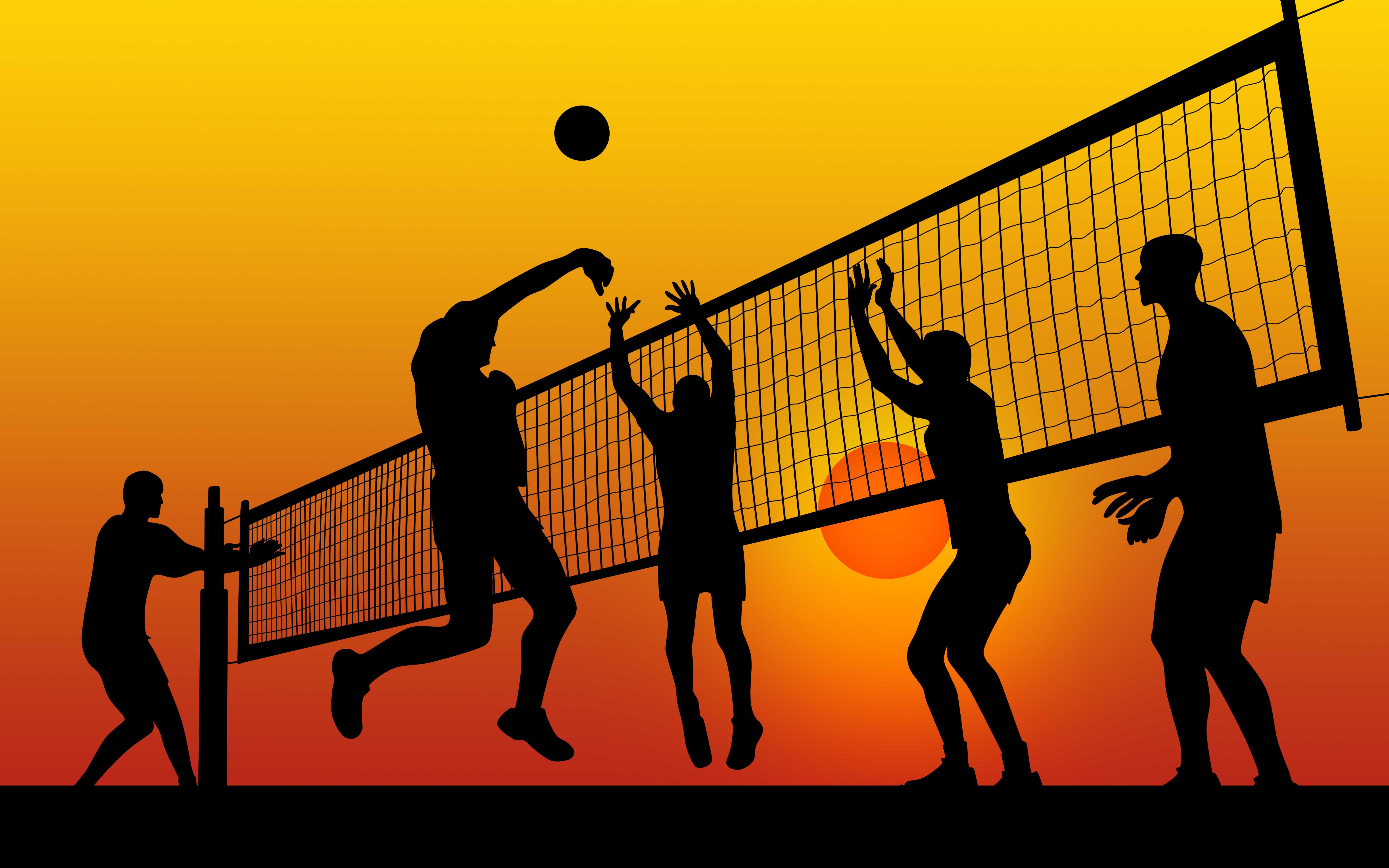Silhouette of a group of people playing beach volleyball - Volleyball