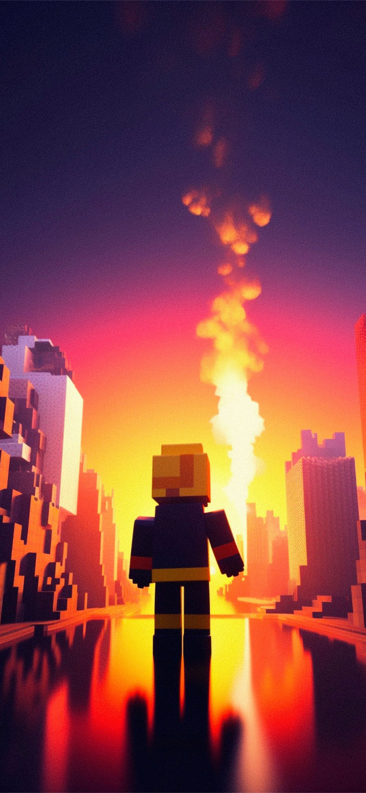Minecraft Burning City Wallpaper Wallpaper for iPhone