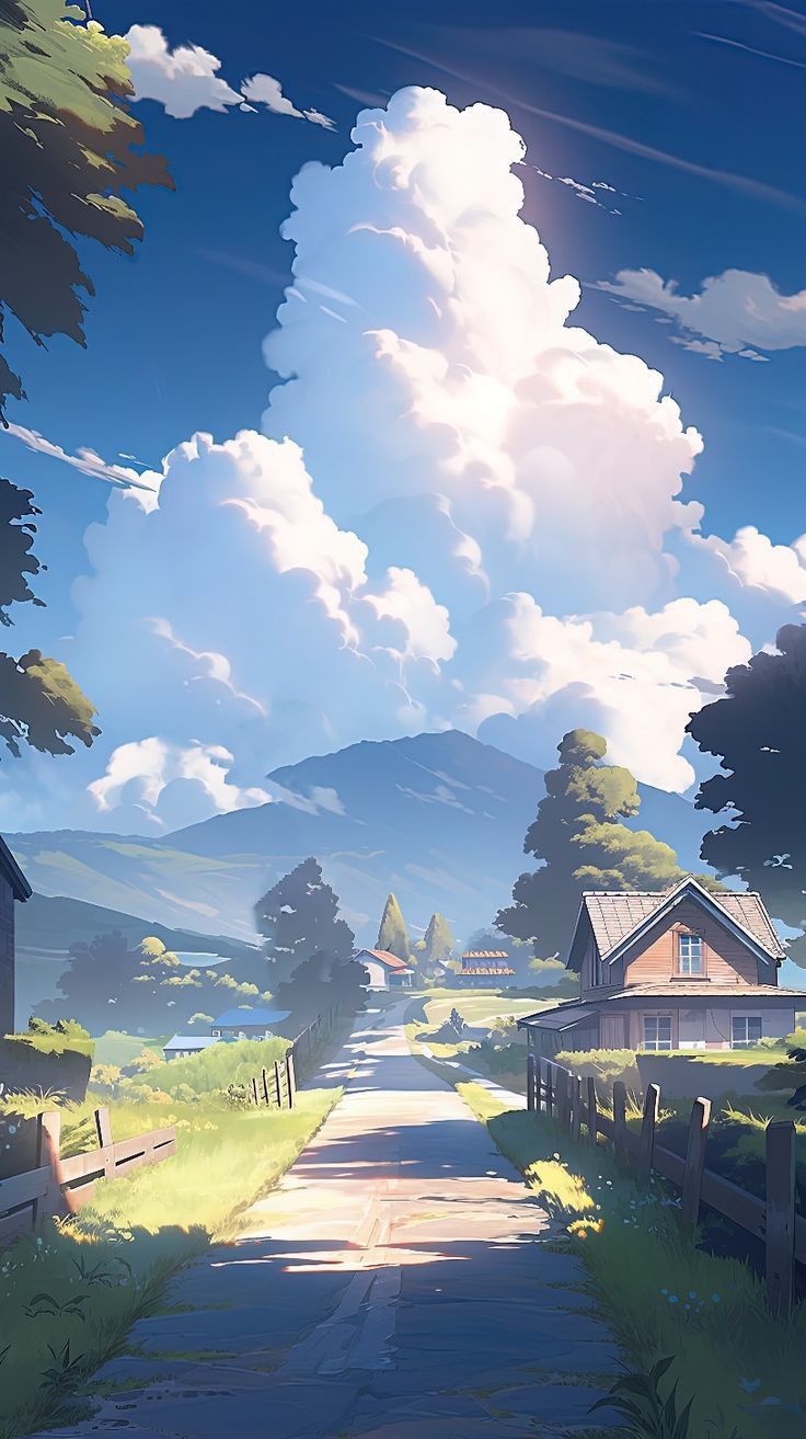 A beautiful landscape of a small village with a sky background - Landscape, anime landscape