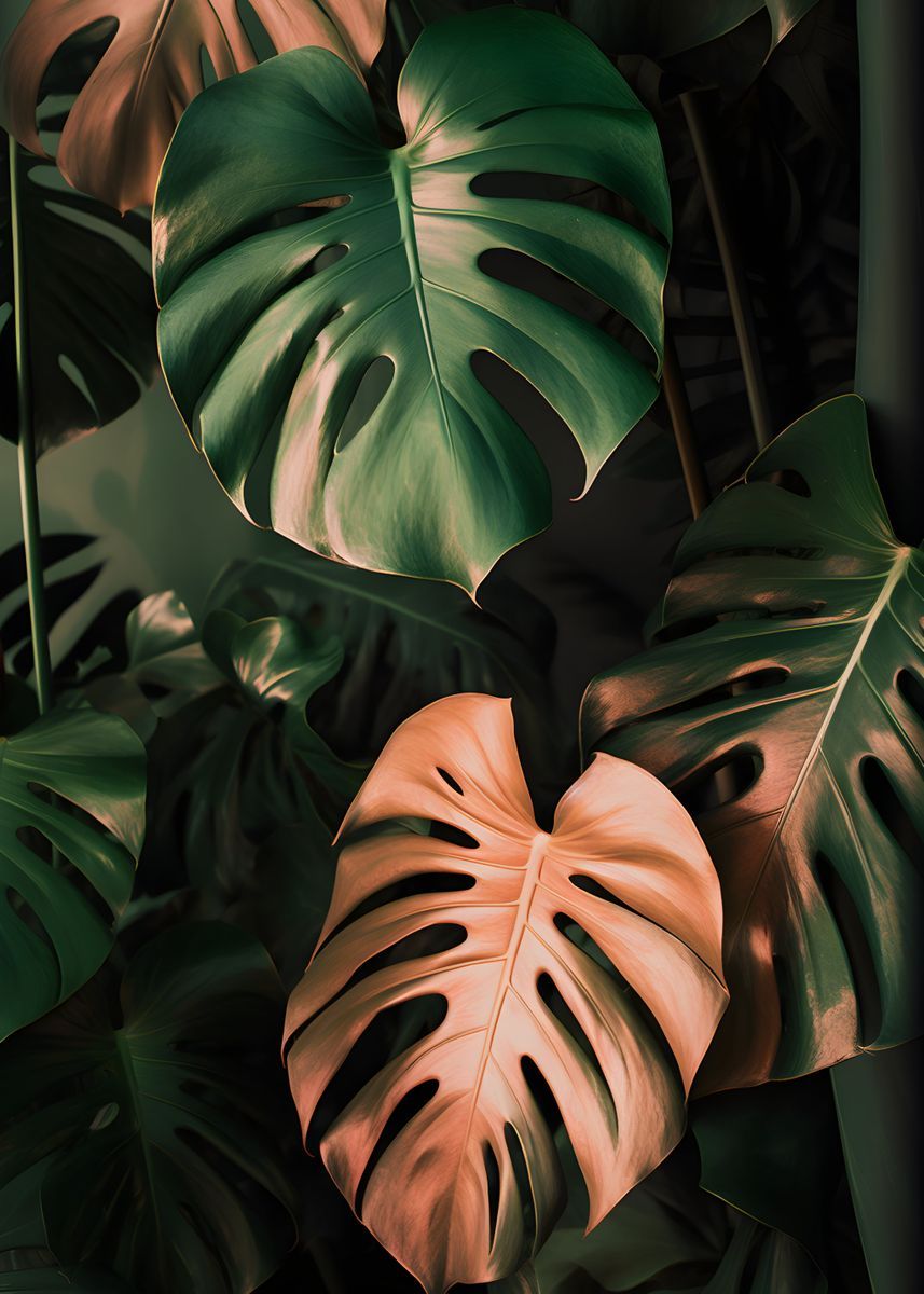 Pink Monstera Leaves' Poster