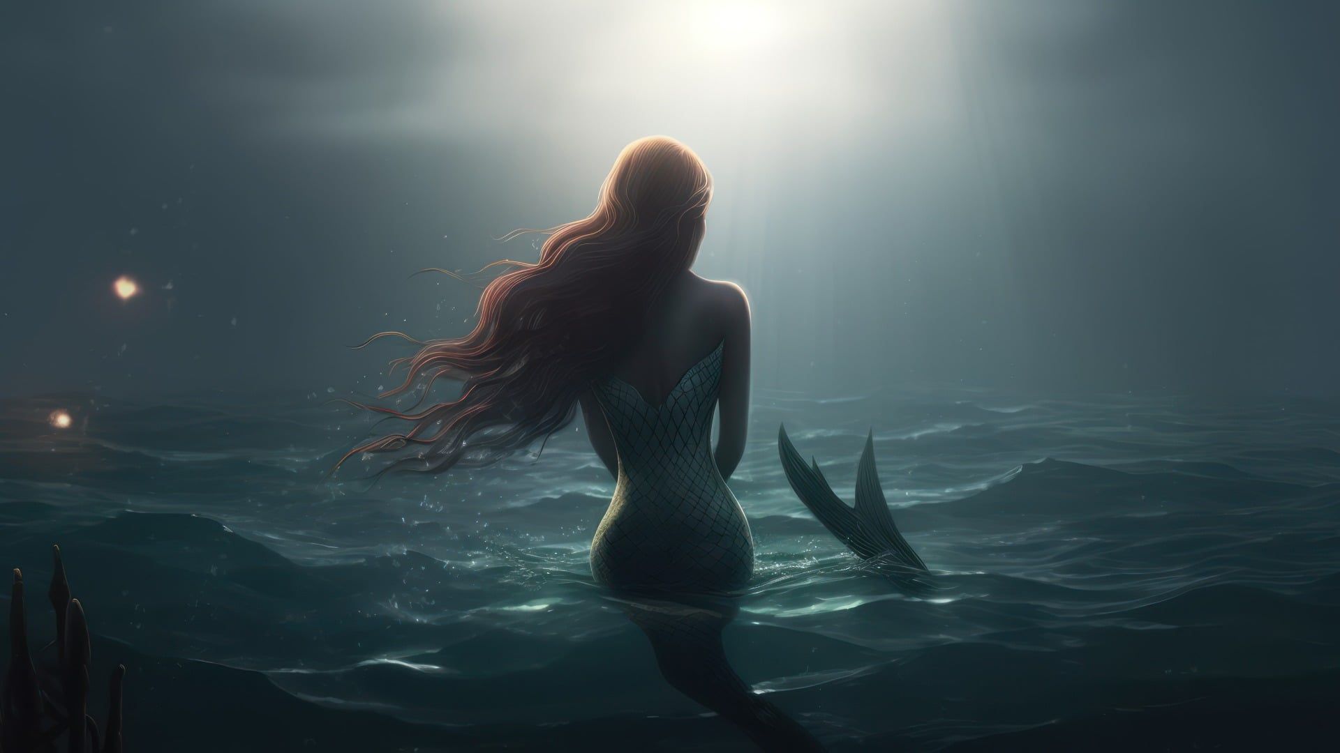 Lonely Mermaid in The Sea [1920x1080]