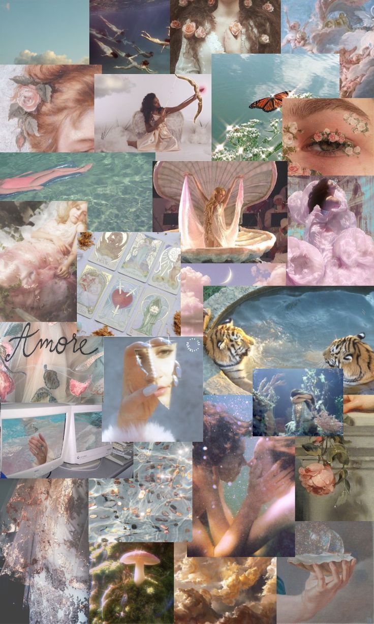 Aesthetic collage of photos of nature, people, animals, and art. - Mermaid