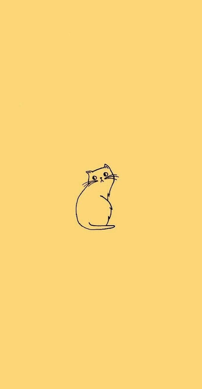 Yellow wallpaper with a simple cat - Cat, yellow iphone