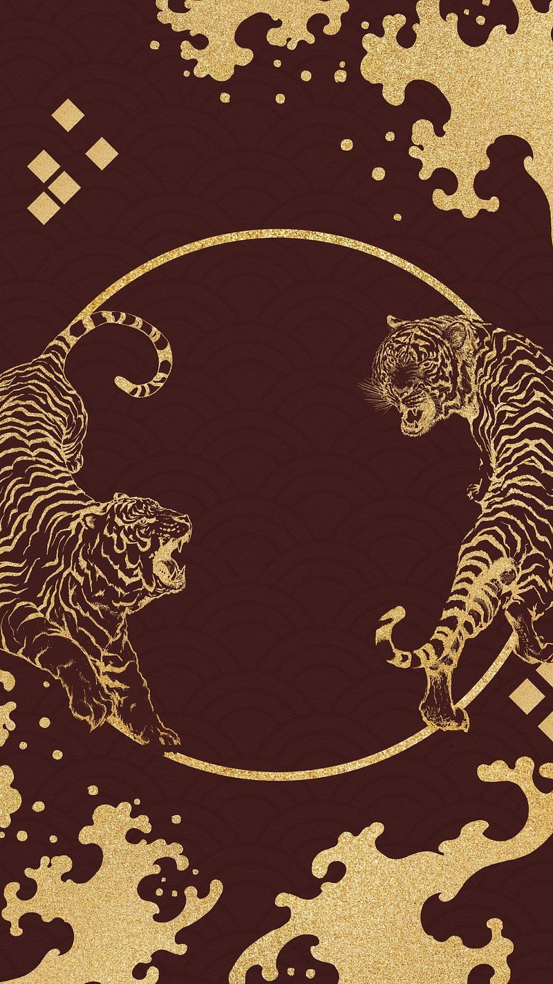 IPhone wallpaper with tiger design on a brown background - Tiger